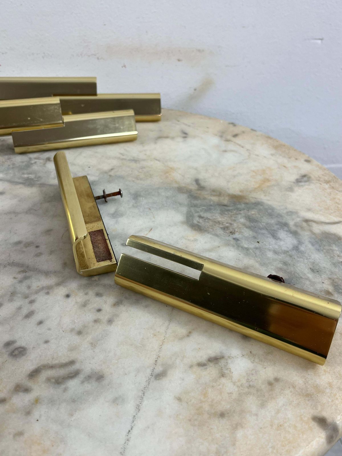 Set Of 12 Mid Century Golden Metal Furniture Handles Made In Italy, 1960s photo vintage