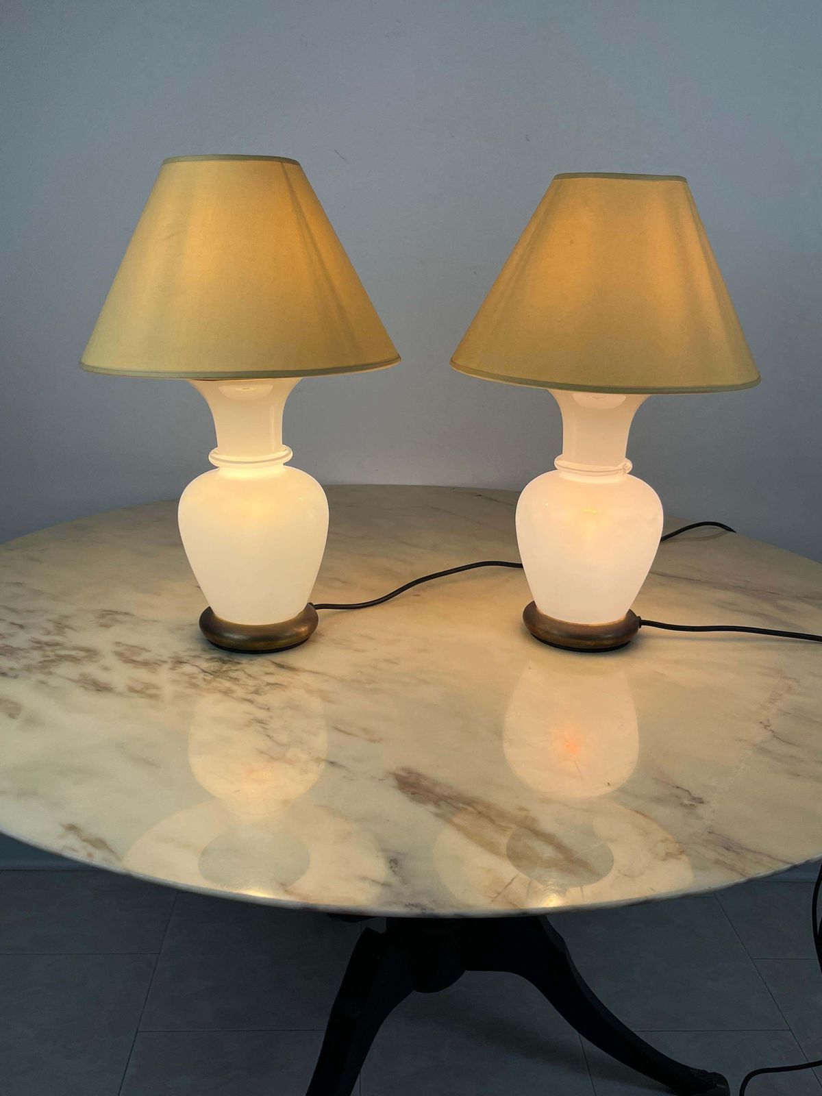 Set Of 2 Murano Glass And Brass Table Lamps, F. Fabbian, Italy, 1970s photo for sale
