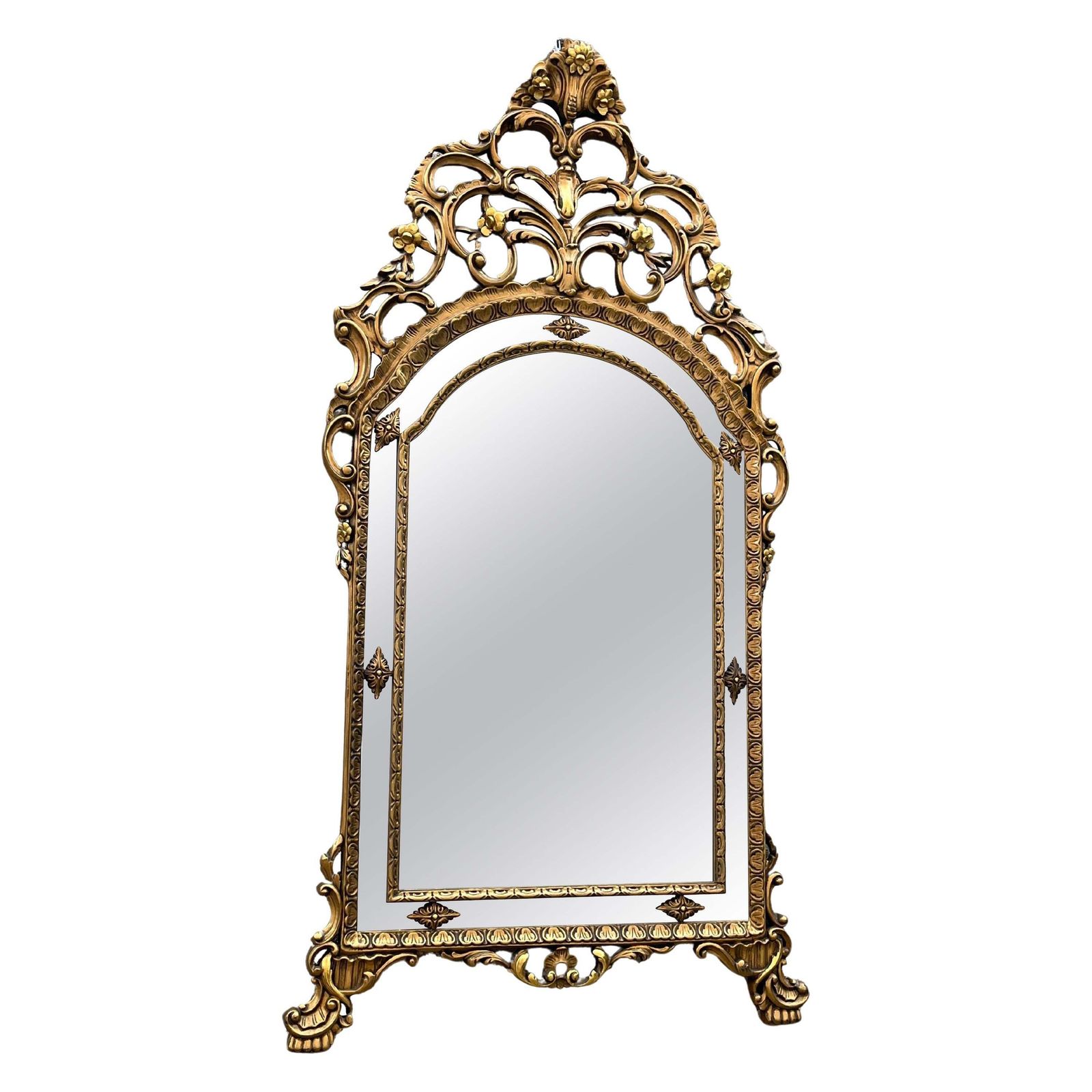 Large Mid Century French Golden Wood Wall Mirror, 1950s