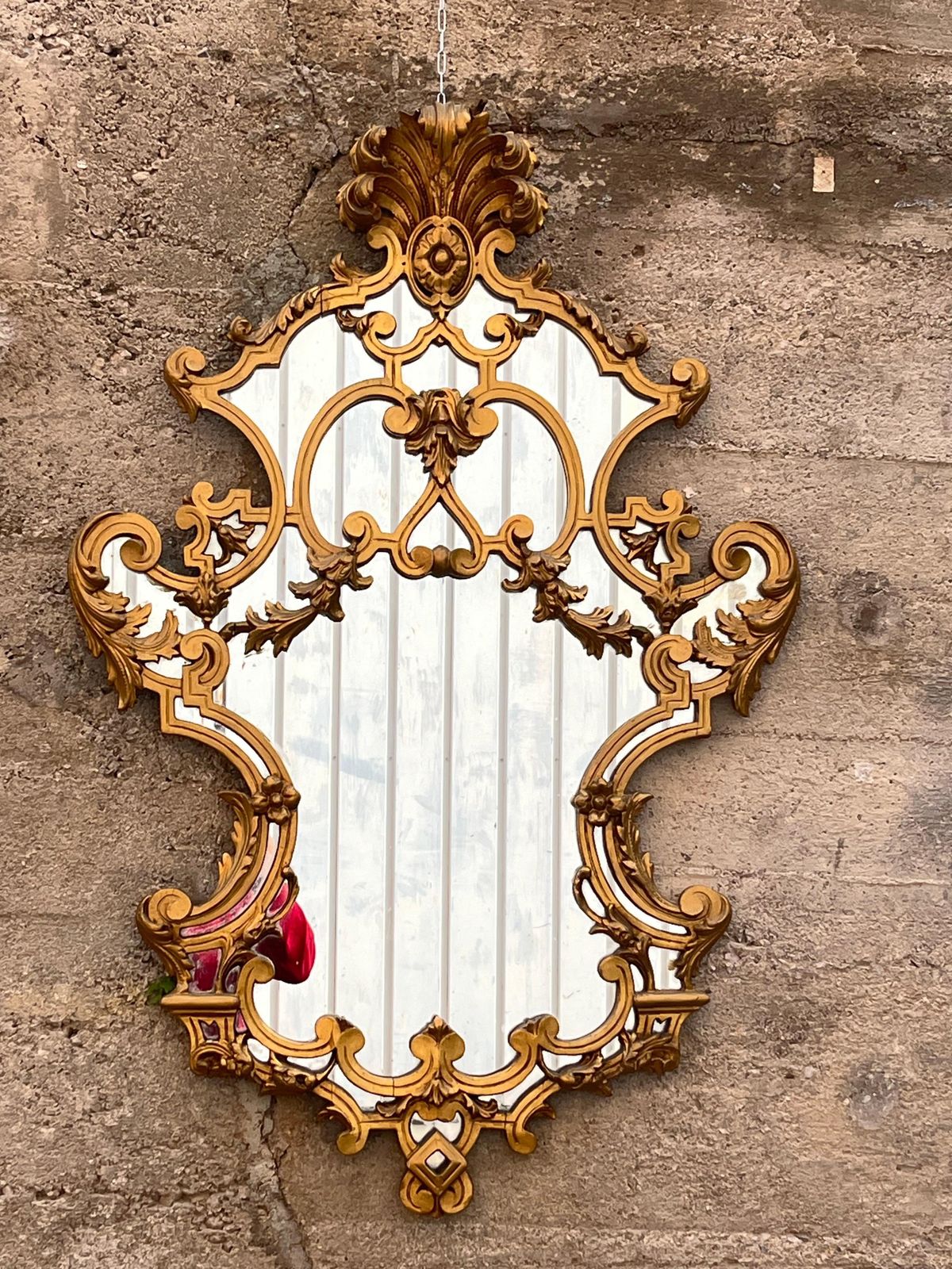 Particular Mid Century French Wall Mirror In Gilded Wood, 1950s photo vinterior