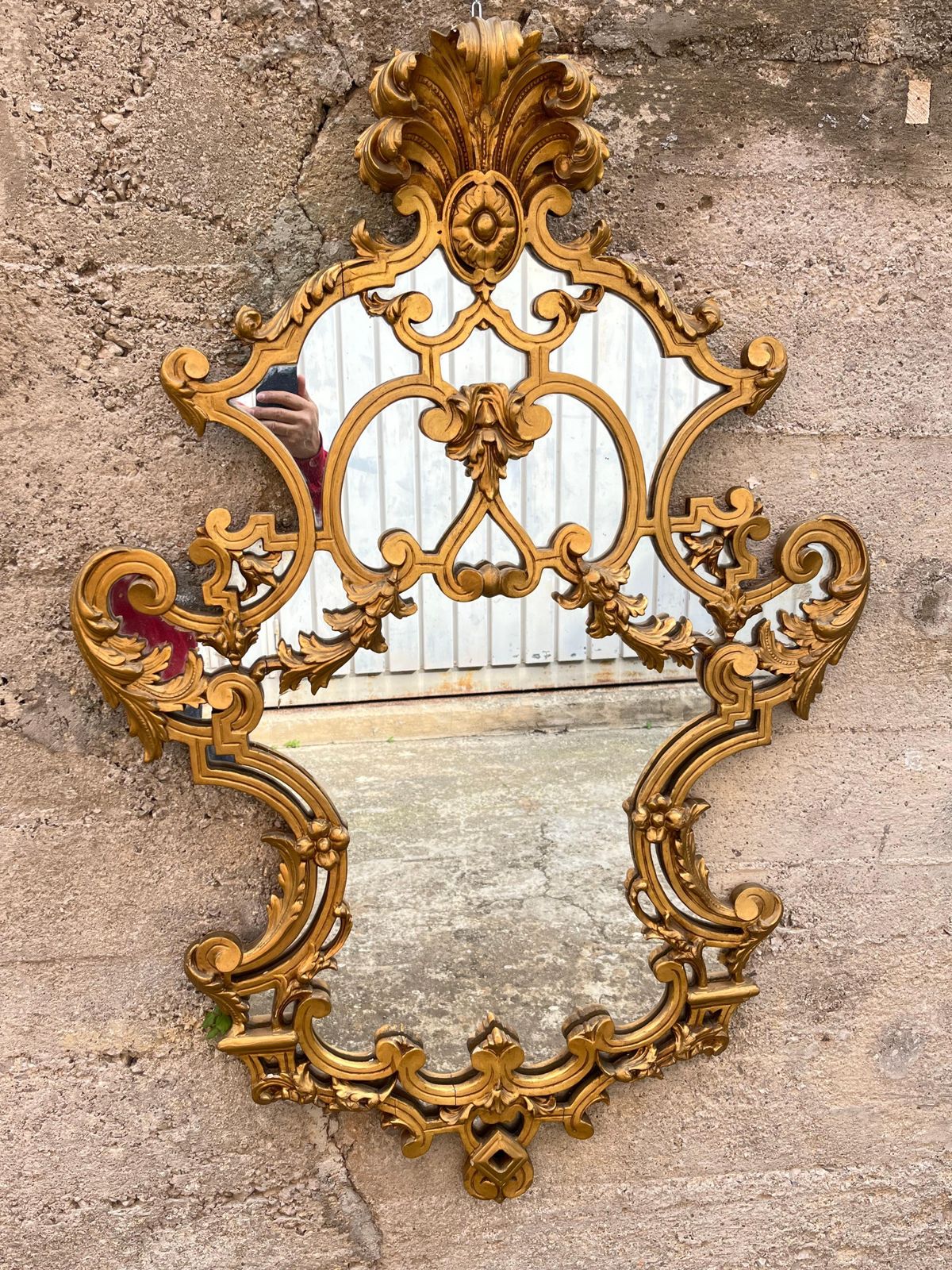 photo furniture Particular Mid Century French Wall Mirror In Gilded Wood, 1950s