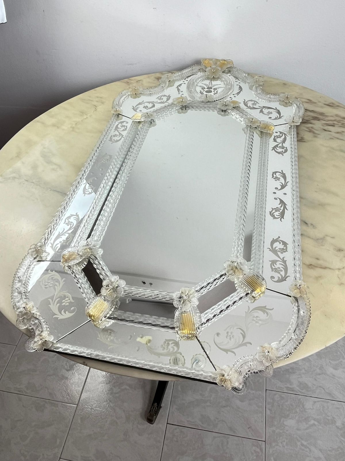 Mid Century Venetian Murano Glass Mirror Attributed To Ercole Barovier 1960s photo vinterior