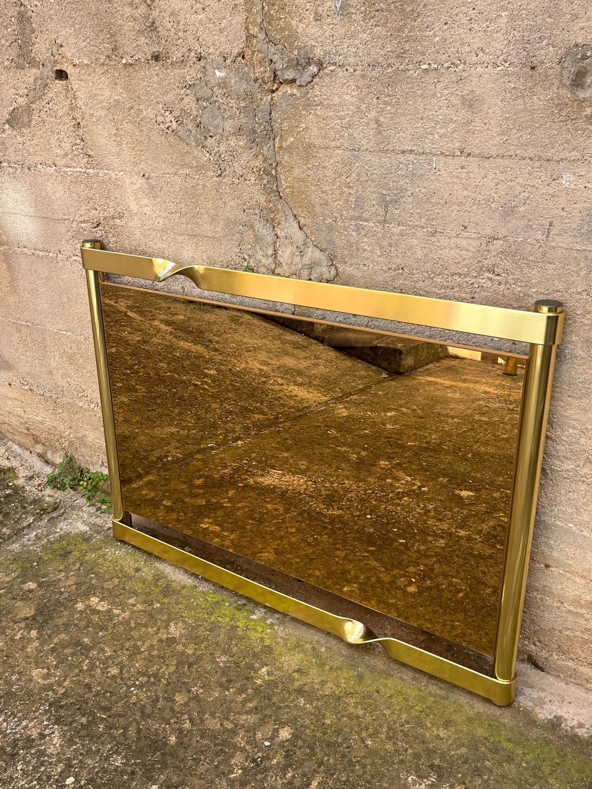 Large Brass Wall Mirror By Luciano Frigerio, Italian Design 1970s photo Home Decor