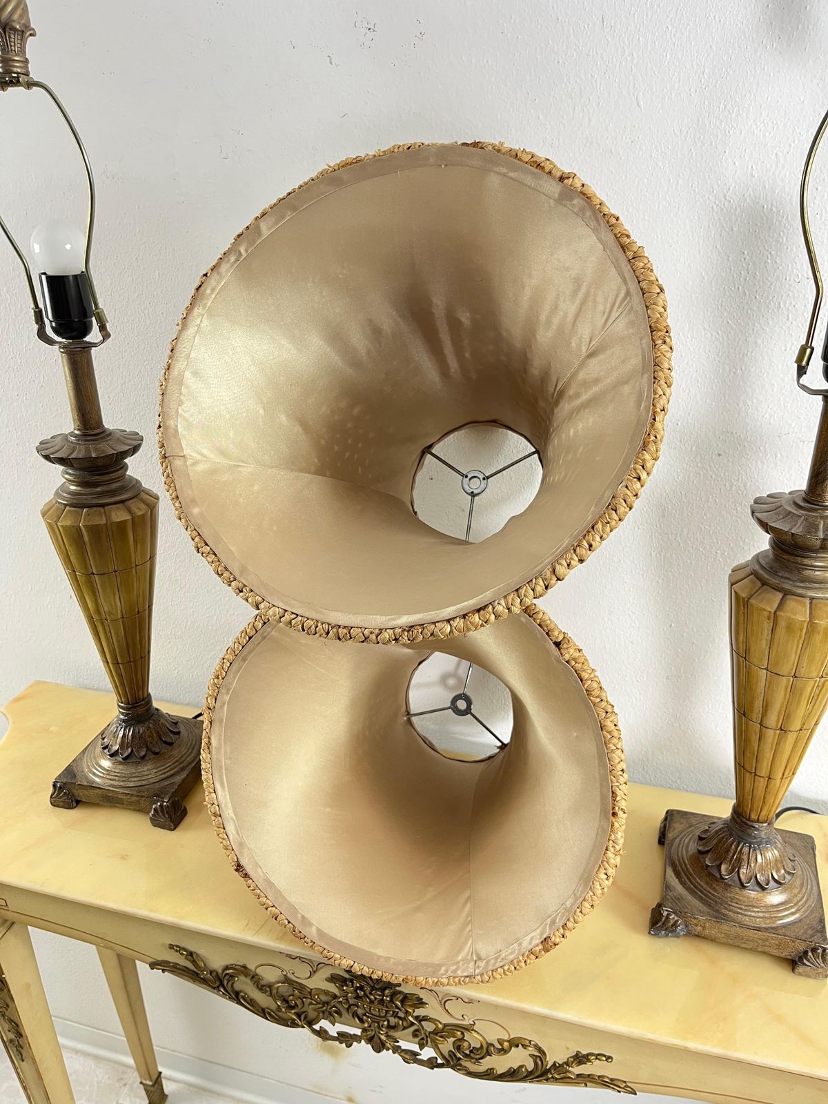 photo buy Set Of 2 Big Vintage Rattan Table Lamps In The Style Of Luciano Frigerio, 1980s