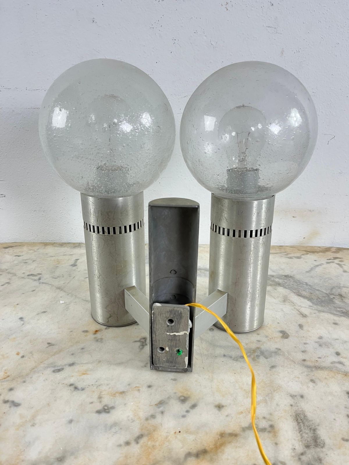 2 Light Brushed Steel And Glass Wall Lamp, Made In Italy 1970s photo buy