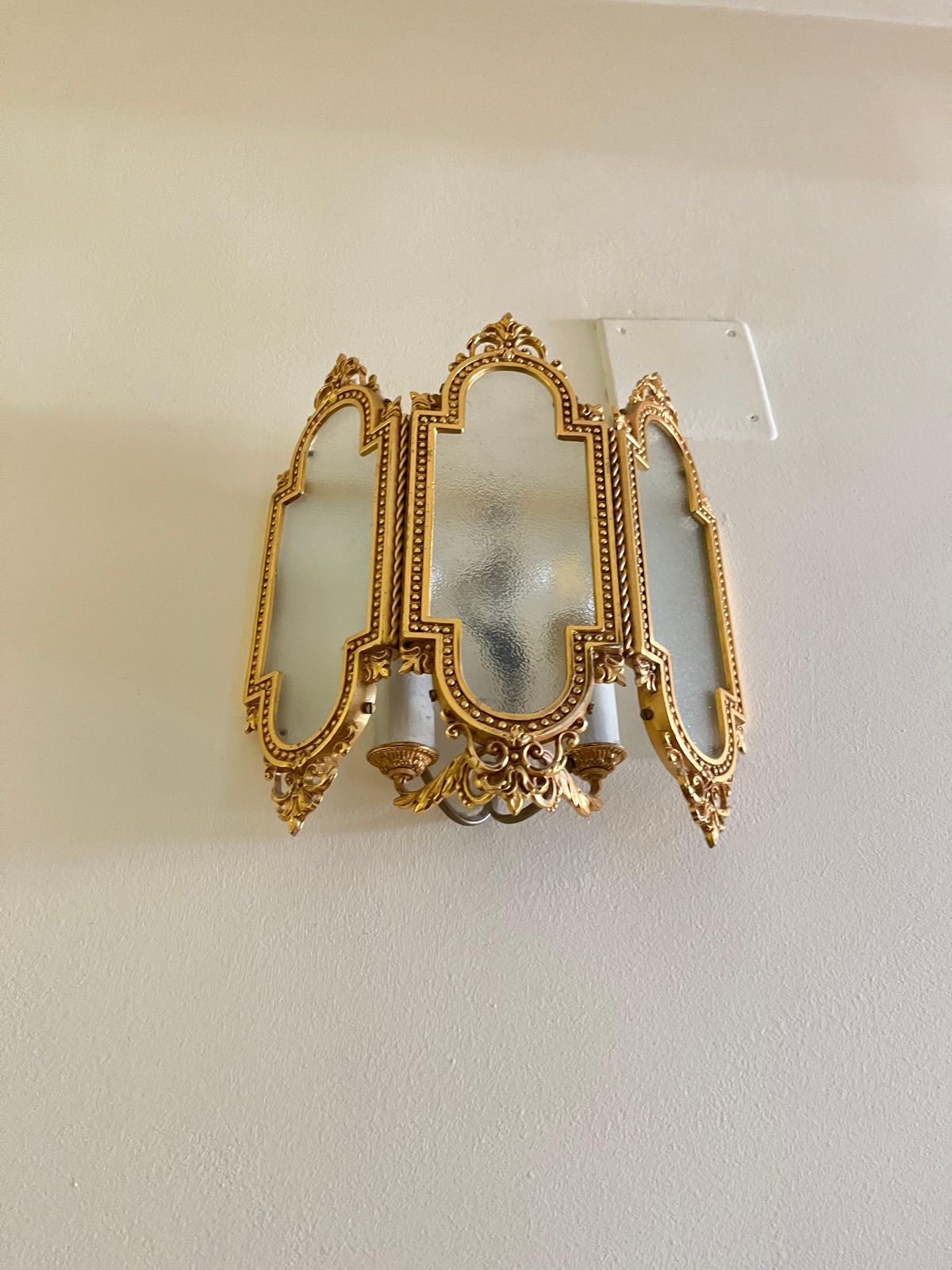 Set Of 3 Brass And Glass Wall Lamps, Italy, 1980s photo for sale