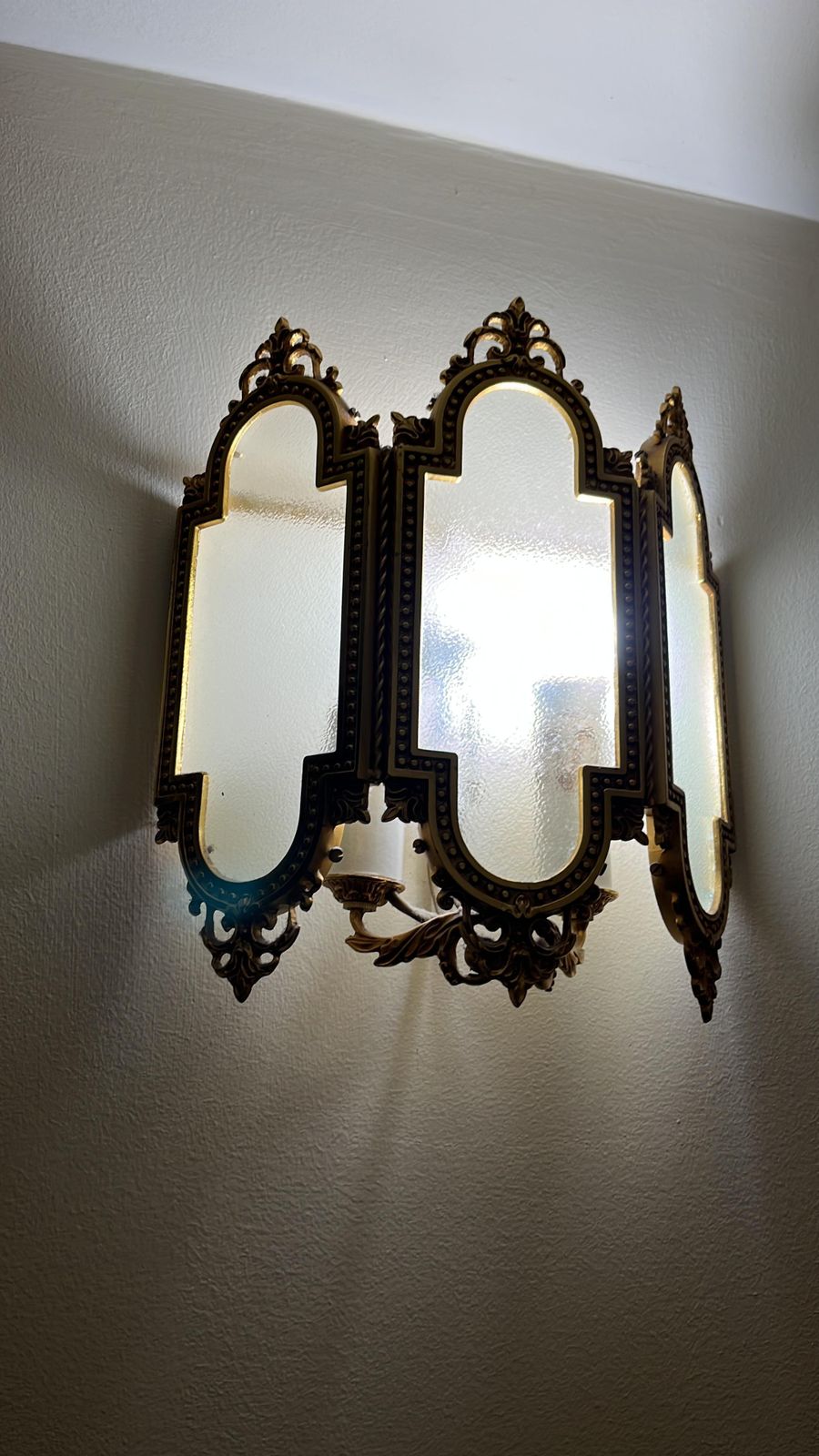Set Of 3 Brass And Glass Wall Lamps, Italy, 1980s photo vinterior
