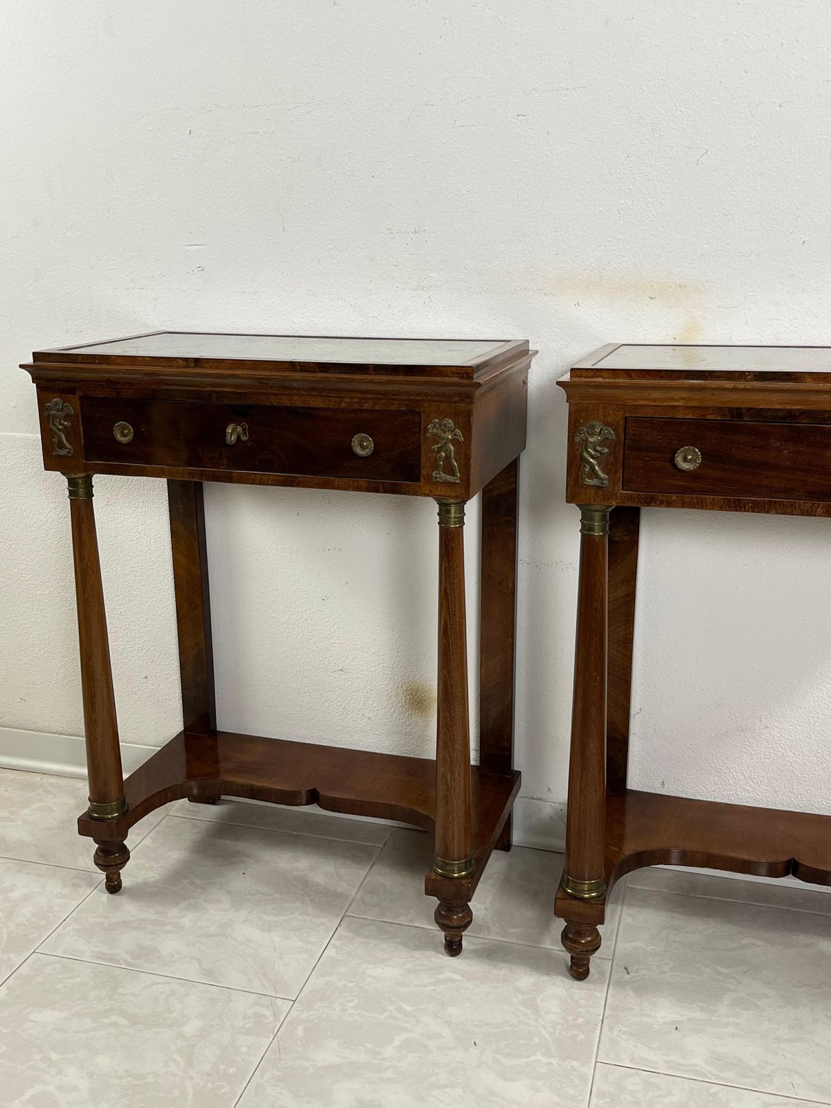 Set Of 2 Mid Century Italian Marble Top Nightstands, 1940s photo Furniture