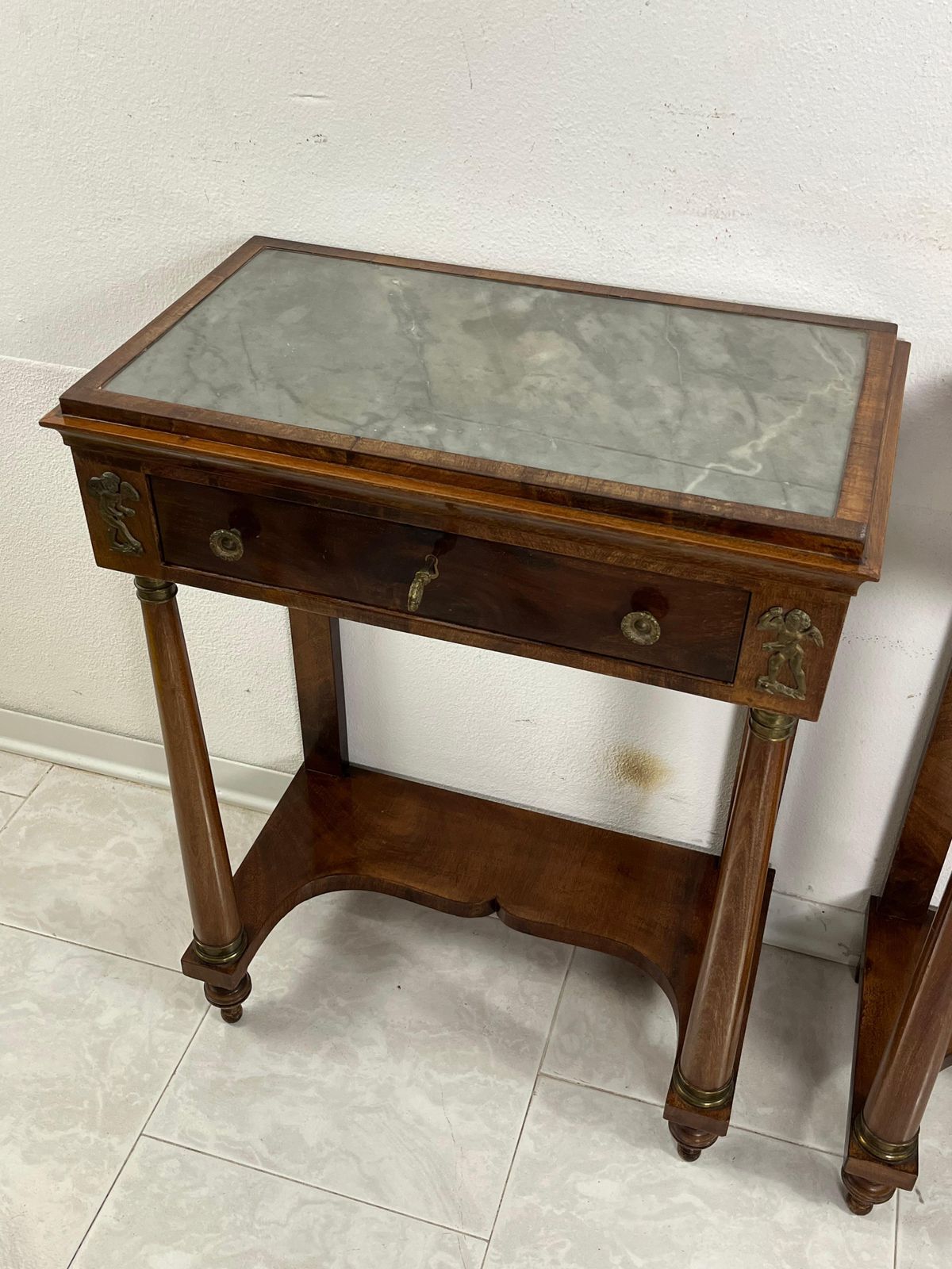 Set Of 2 Mid Century Italian Marble Top Nightstands, 1940s photo 2063.0