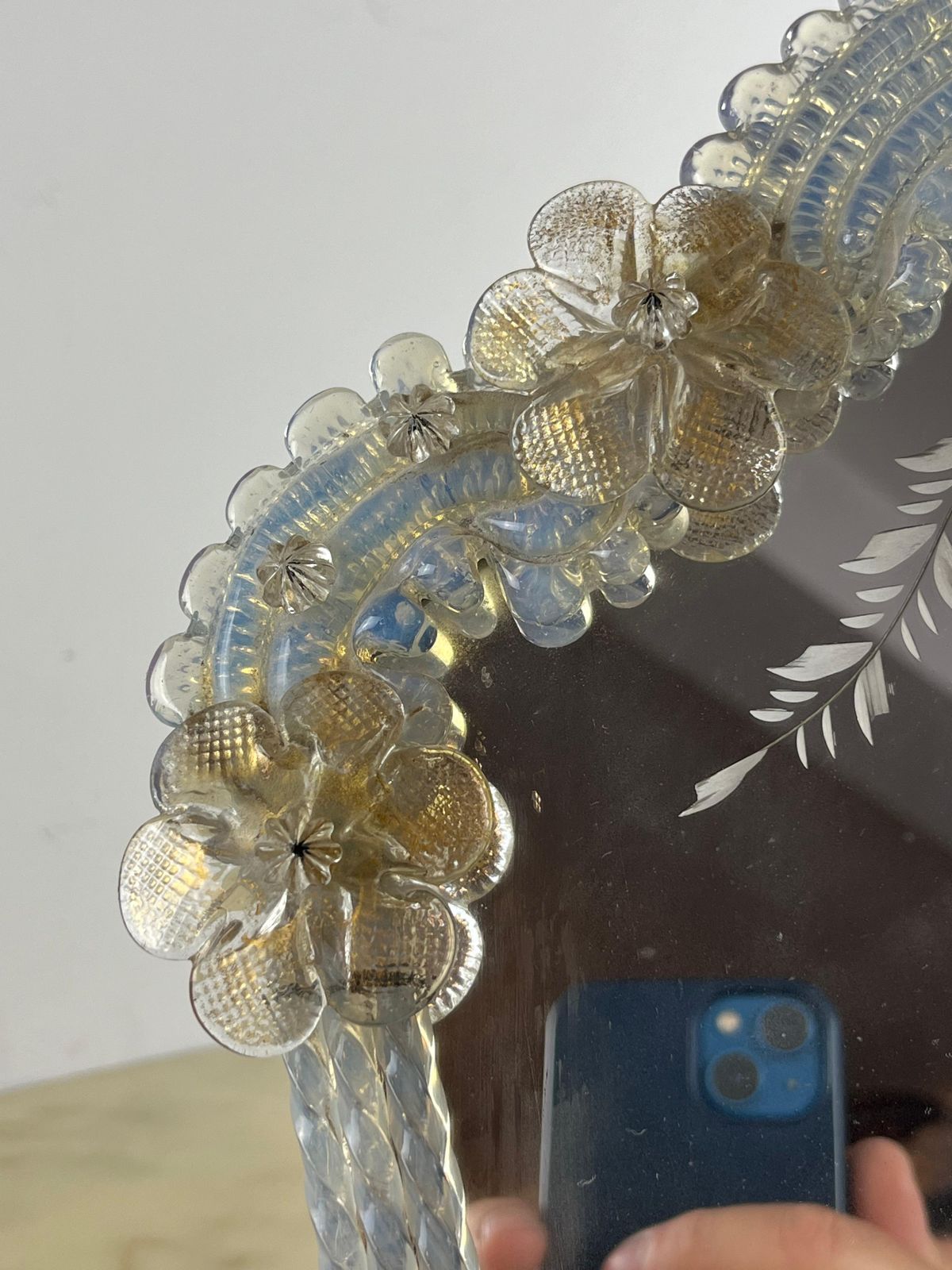 Mid Century Venetian Murano Glass Table Mirror, Italian Design 1960s photo vinterior