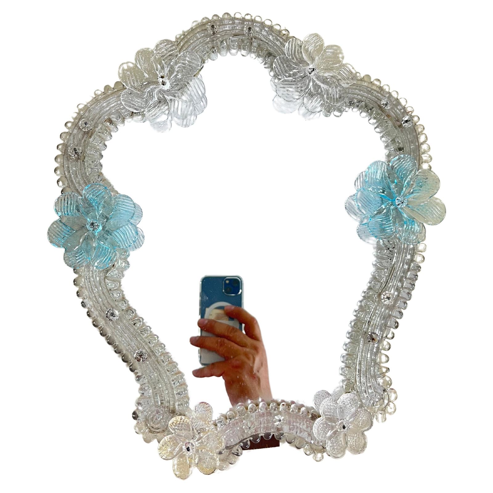 Large Mid Century Murano Glass Table Mirror  In The Style Of Barovier & Toso