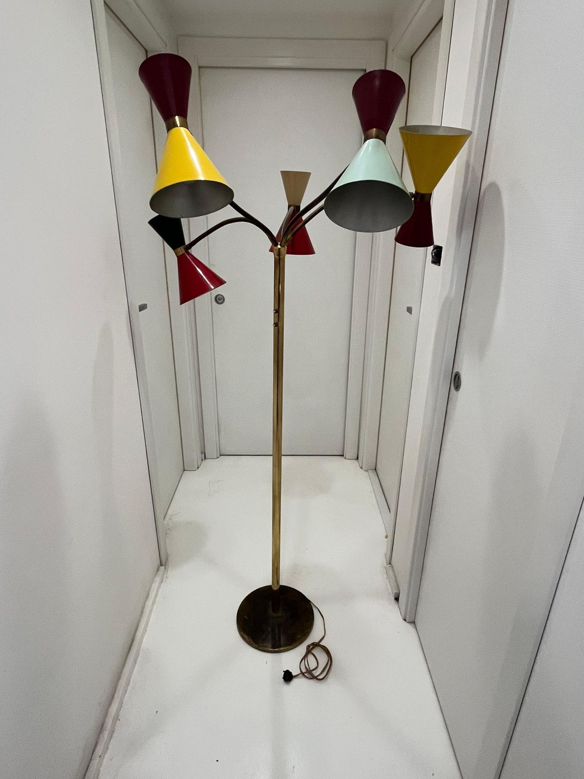 Mid Century 5 Arm 10 Light Brass Floor Lamp Stilnovo, 1950s photo for sale