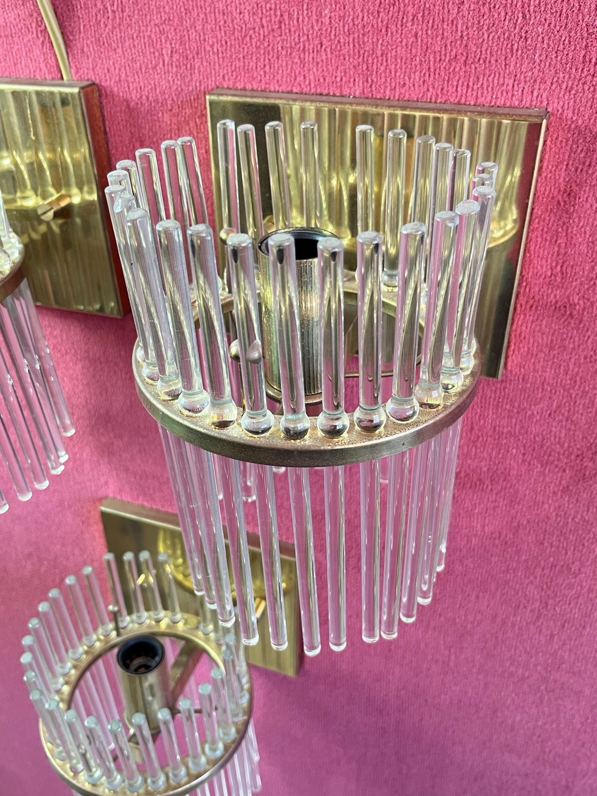 Set Of 3 Sciolari Brass And Murano Glass Wall Lamps Sconces  Mid Century 1960s photo 1605.0