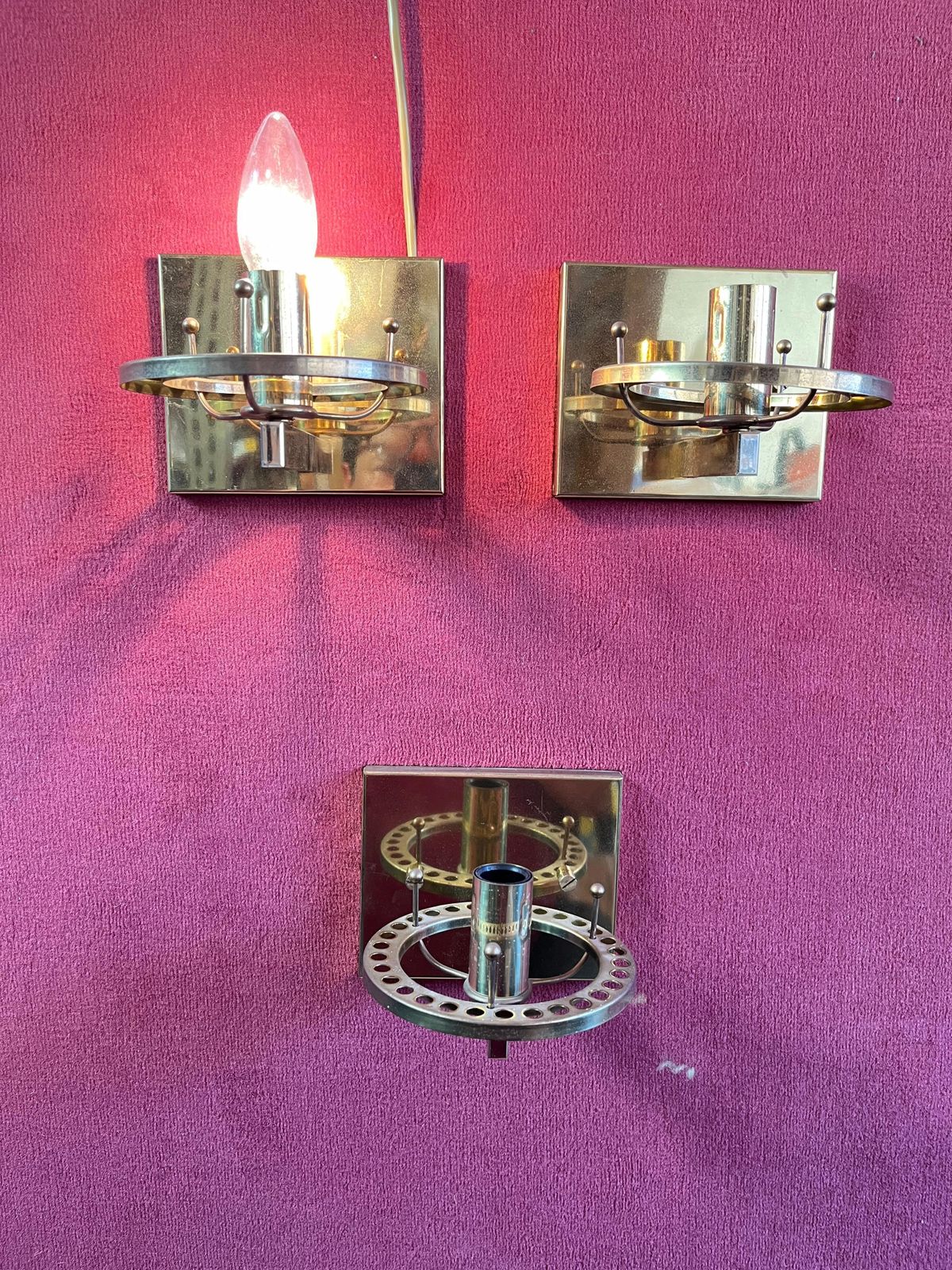 1605.0 Set Of 3 Sciolari Brass And Murano Glass Wall Lamps Sconces  Mid Century 1960s photo