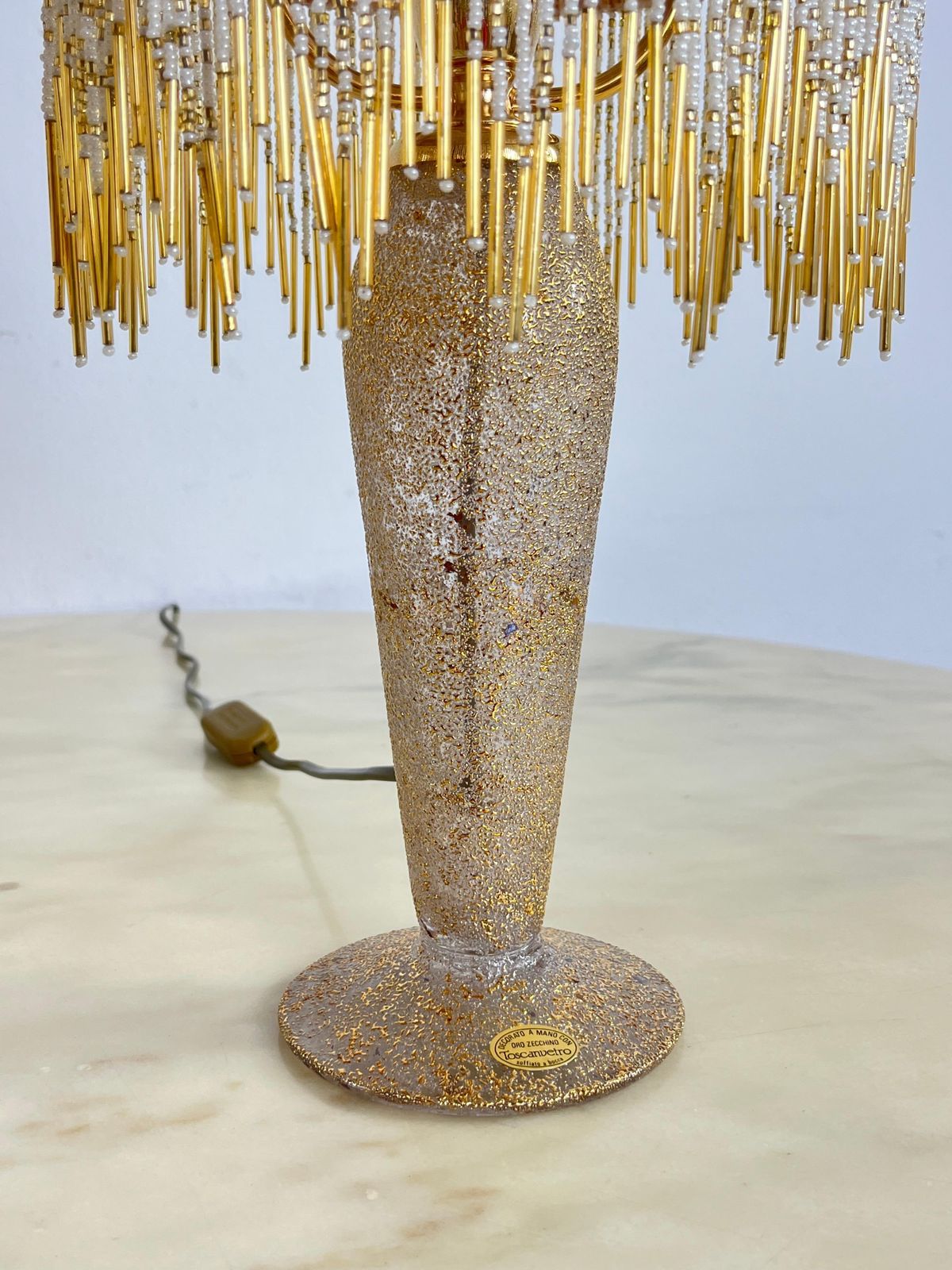 Set Of 2 Table Lamps In Mouth Blown Glass And Hand Decorated With Pure Gold 1980 photo Lighting