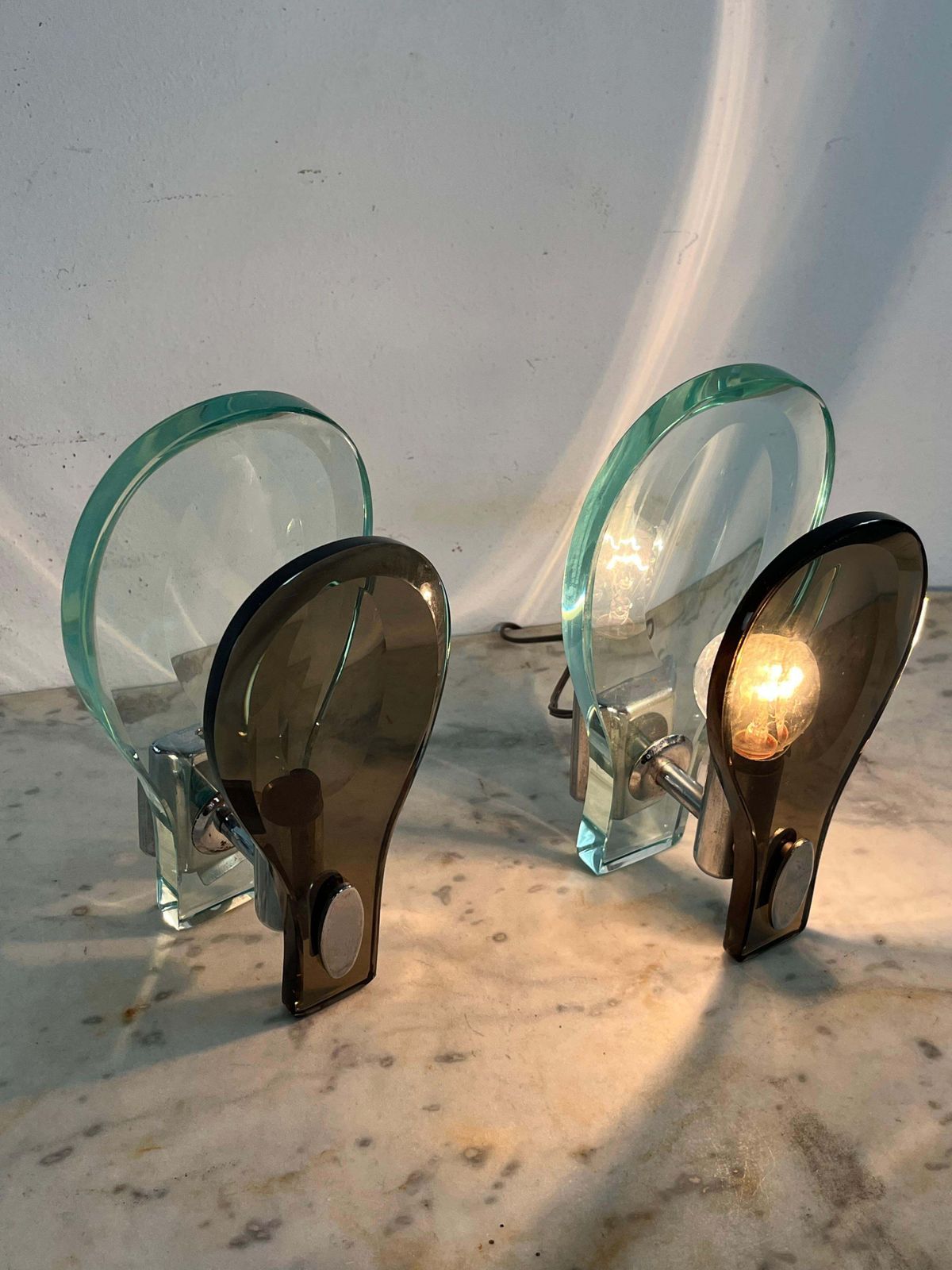 Set Of 2 Nile Green Murano Glass Wall Lamps Attributed To Fontana Arte 1960s photo for sale