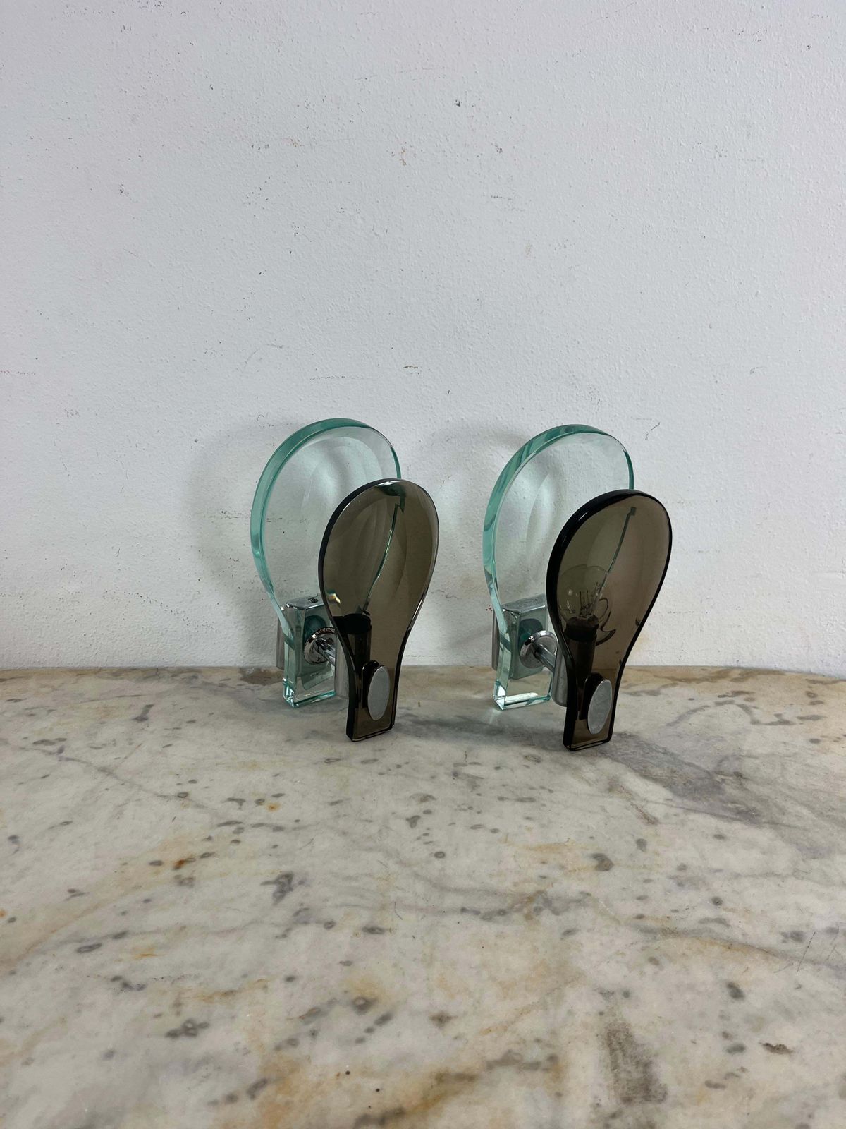 Set Of 2 Nile Green Murano Glass Wall Lamps Attributed To Fontana Arte 1960s photo 1537.0