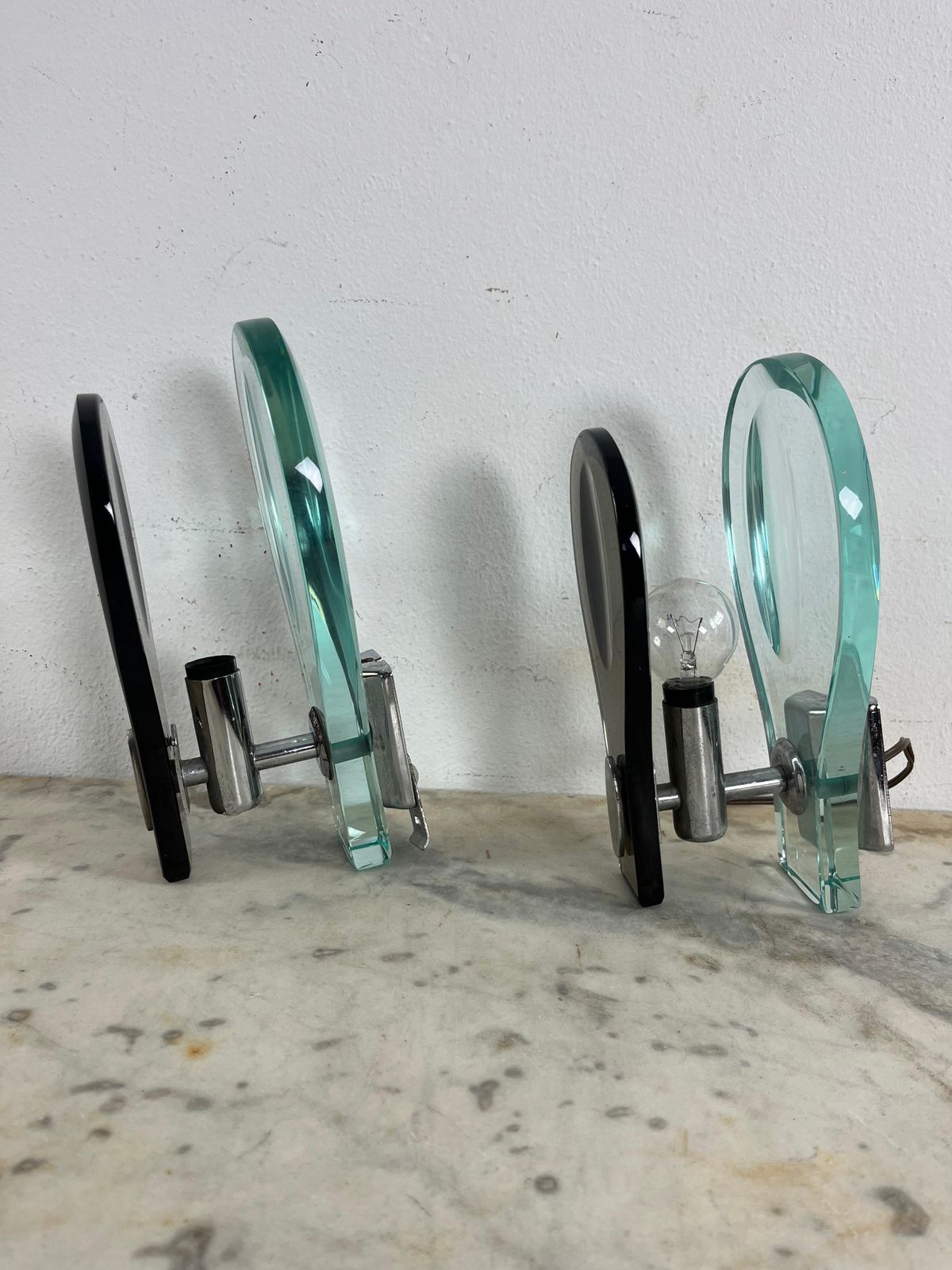 photo furniture Set Of 2 Nile Green Murano Glass Wall Lamps Attributed To Fontana Arte 1960s