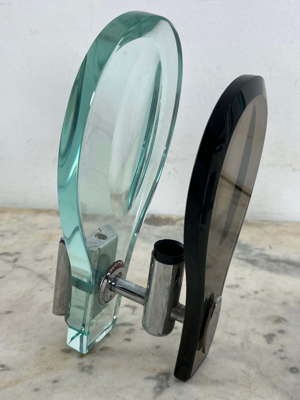 photo for sale Set Of 2 Nile Green Murano Glass Wall Lamps Attributed To Fontana Arte 1960s