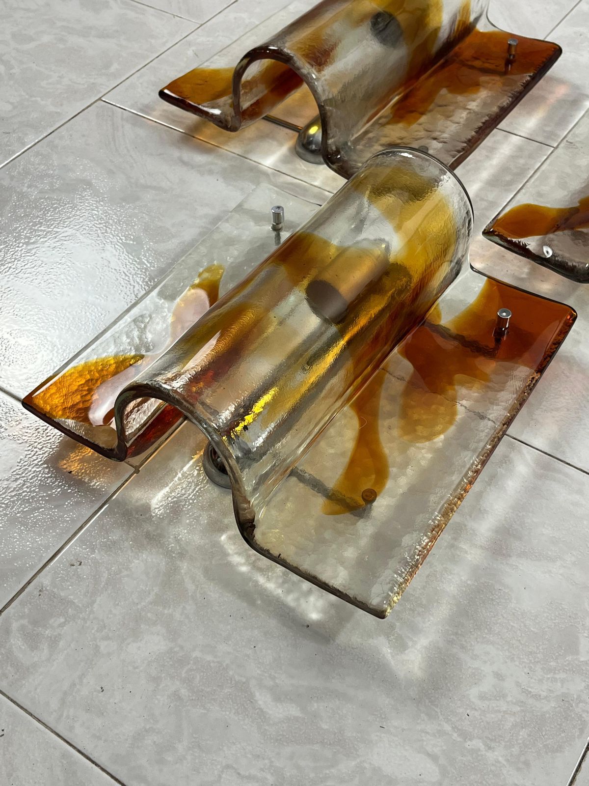 Set Of 3 Large Mid Century Murano Glass Wall Lamps, 1960s photo Lighting