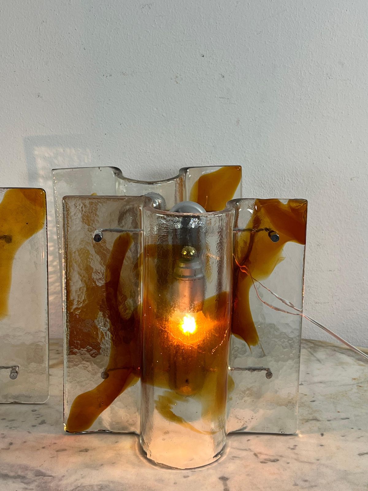 Set Of 3 Large Mid Century Murano Glass Wall Lamps, 1960s photo buy