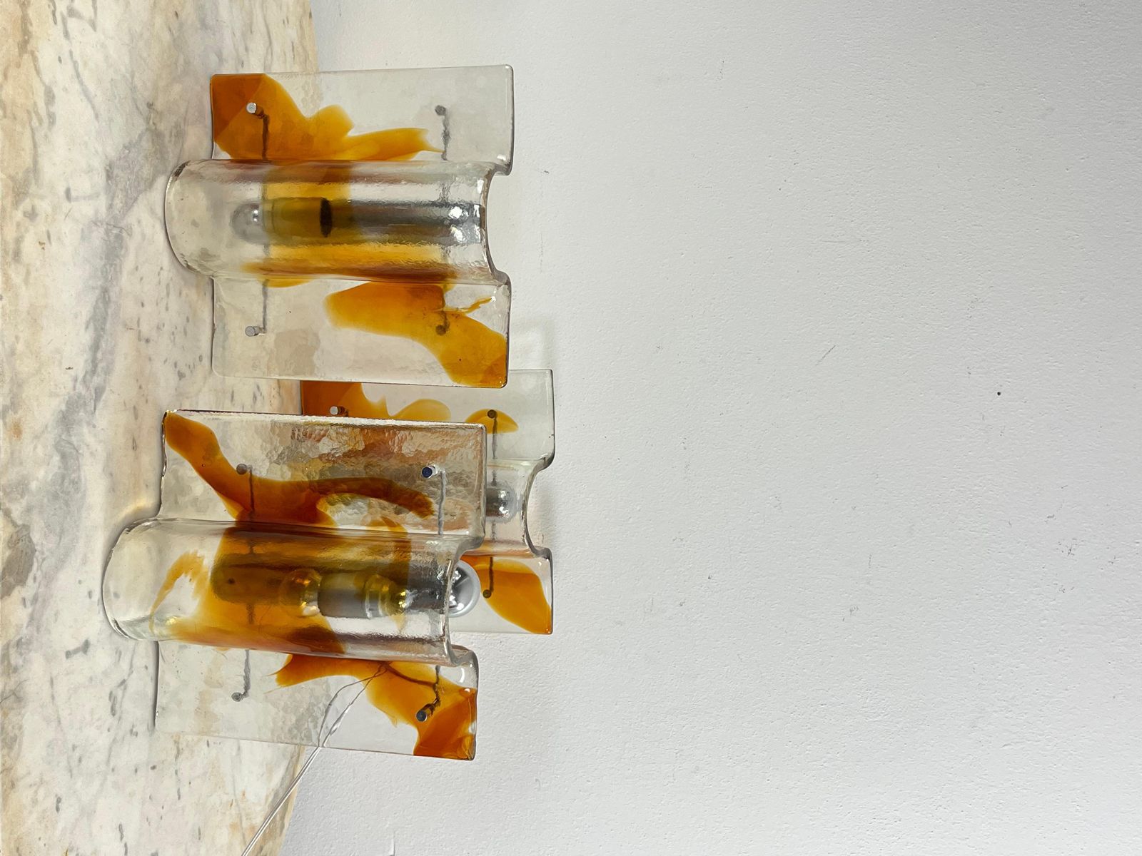 Set Of 3 Large Mid Century Murano Glass Wall Lamps, 1960s photo vintage