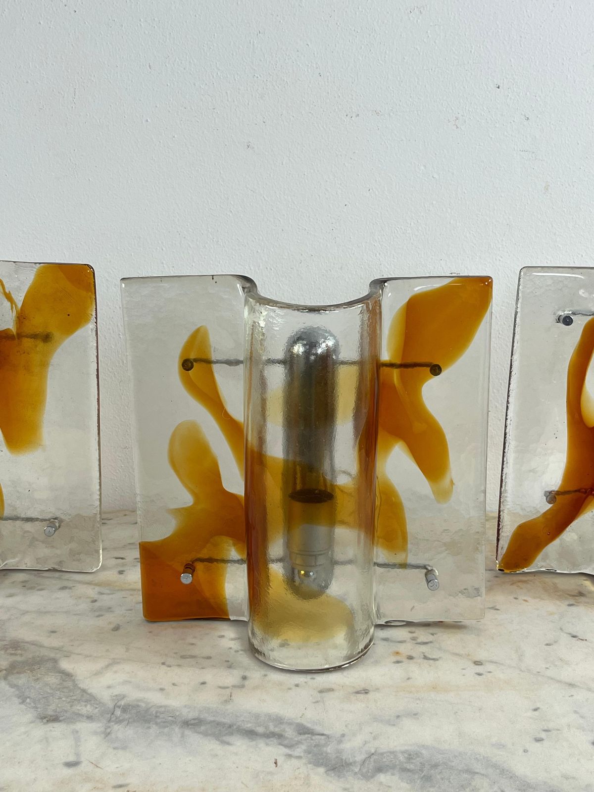 photo vinterior Set Of 3 Large Mid Century Murano Glass Wall Lamps, 1960s