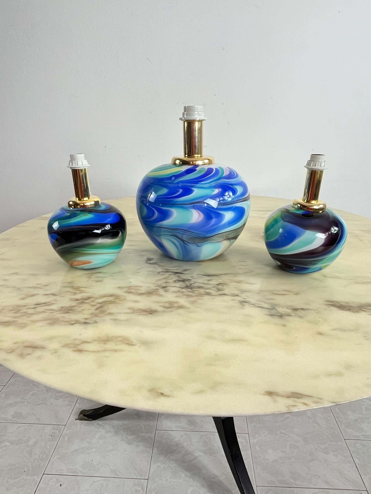 Set Of 3 Double Lighting Murano Glass Table Lamps 1980s photo vintage