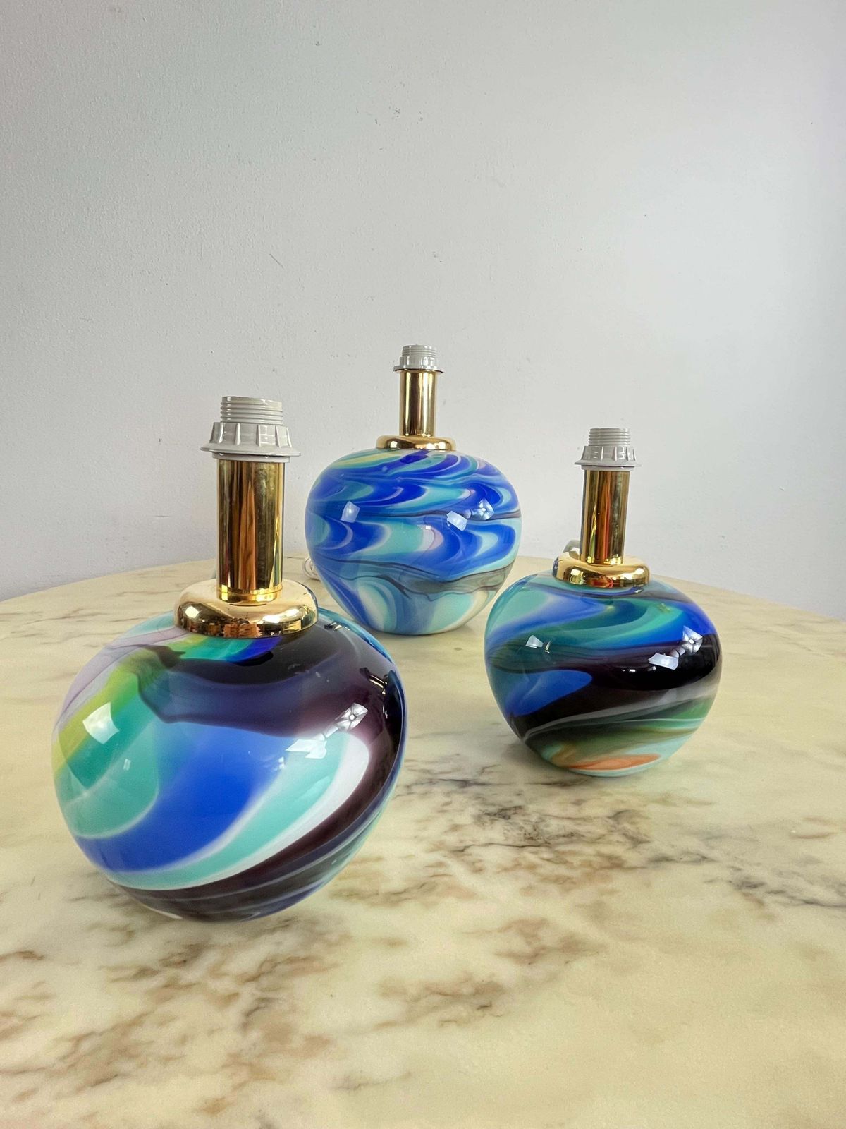 1853.0 Set Of 3 Double Lighting Murano Glass Table Lamps 1980s photo
