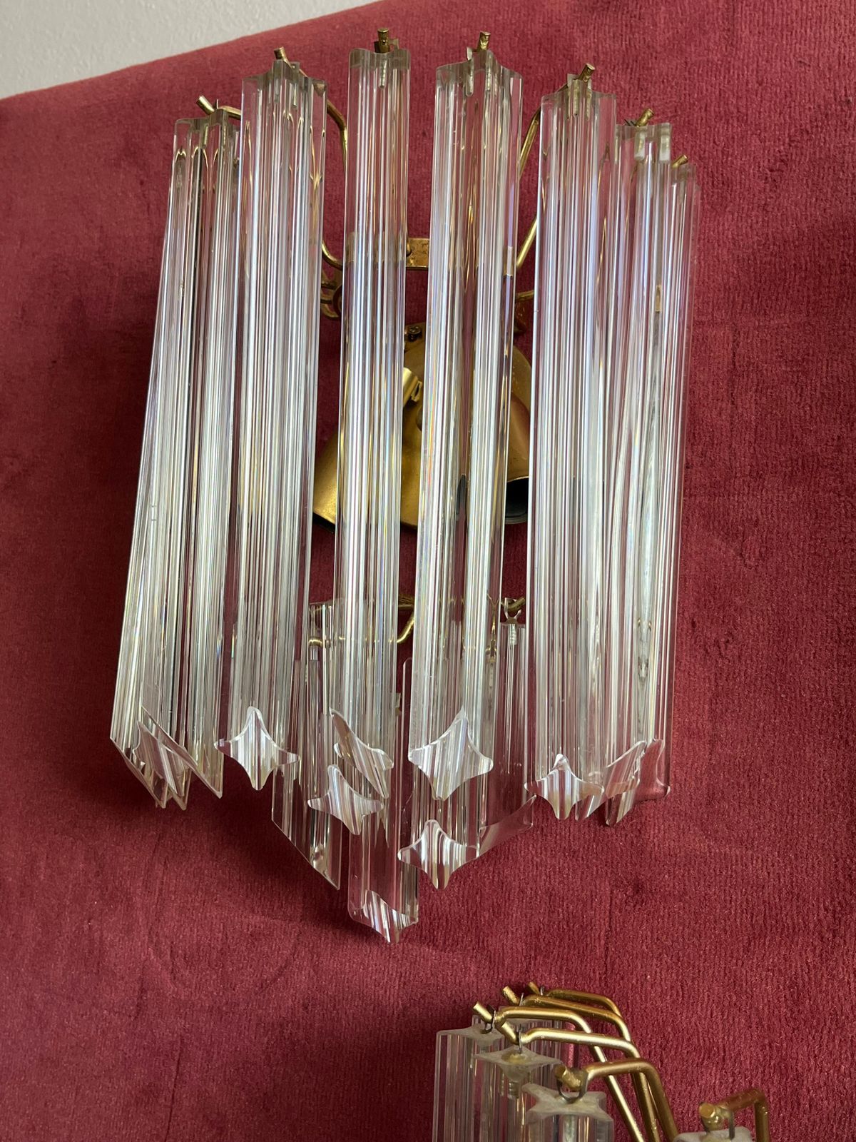 Set Of 3 Mid Century Murano Glass Trefoil Wall Lamps Attributed To Venini, 1950s photo for sale