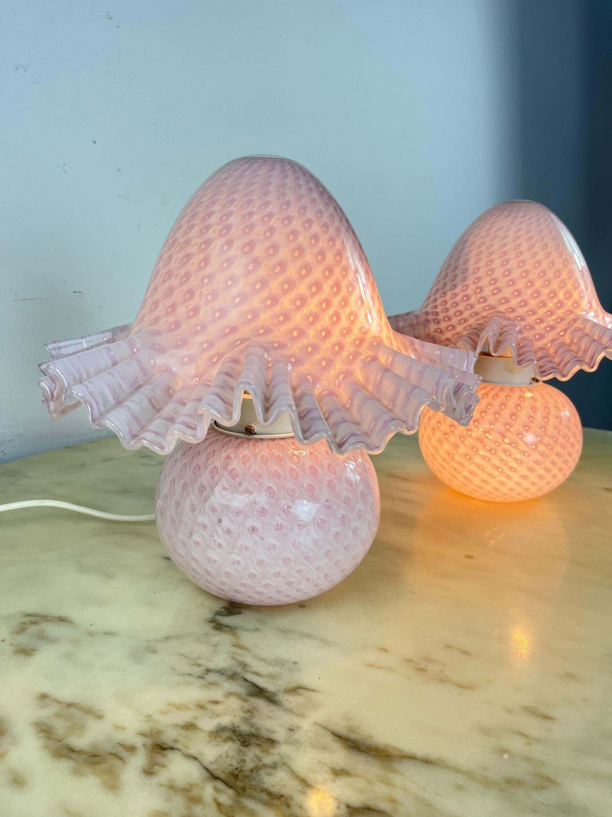 Set Of 2 Murano Glass Bedside Lamps Double Lighting Attributed To Cenedese 1980s photo 1537.0