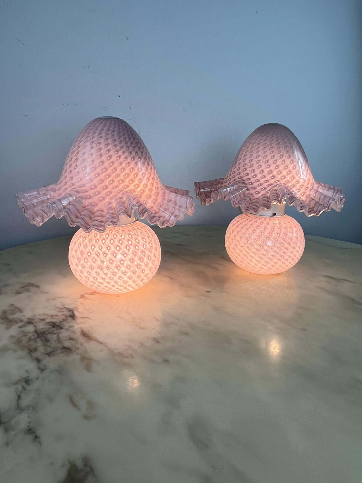 Set Of 2 Murano Glass Bedside Lamps Double Lighting Attributed To Cenedese 1980s photo vinterior