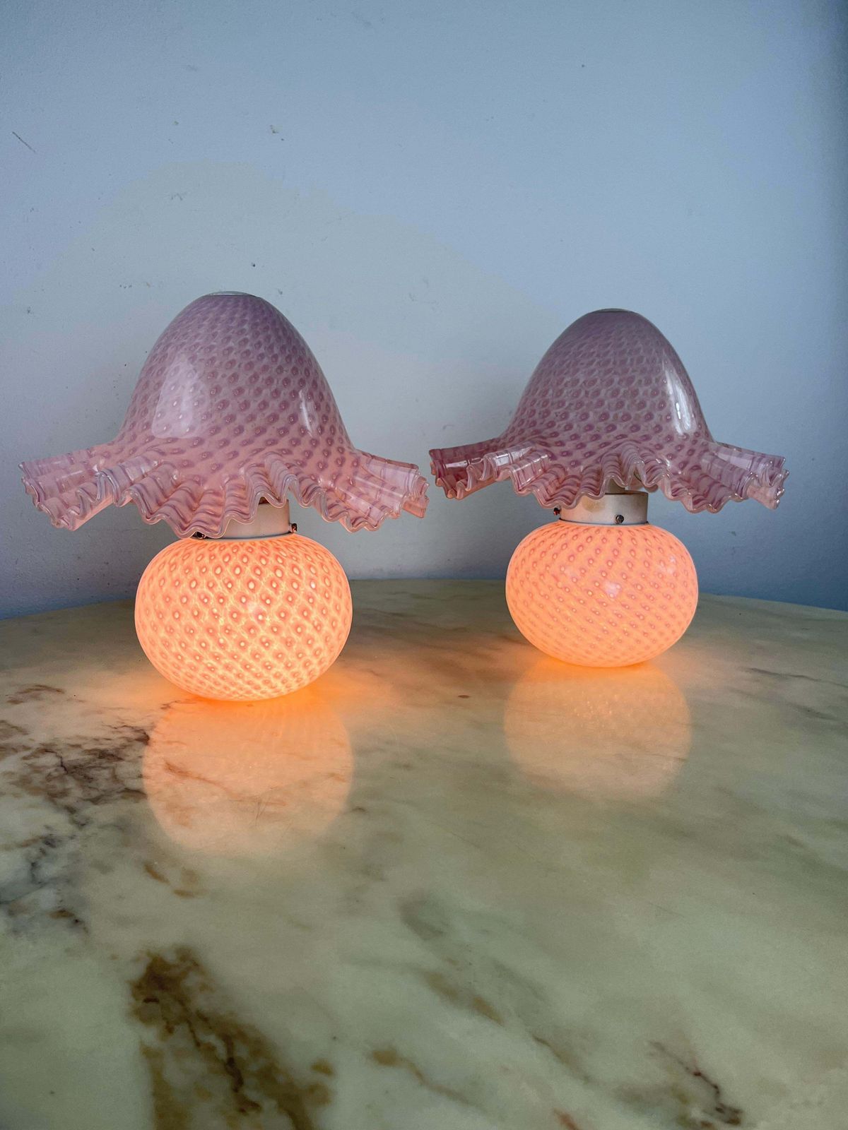 Set Of 2 Murano Glass Bedside Lamps Double Lighting Attributed To Cenedese 1980s photo buy