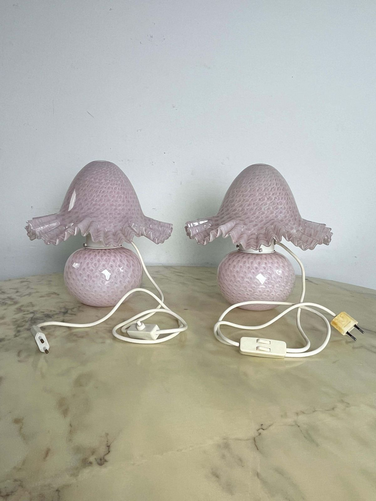 Lighting Set Of 2 Murano Glass Bedside Lamps Double Lighting Attributed To Cenedese 1980s photo