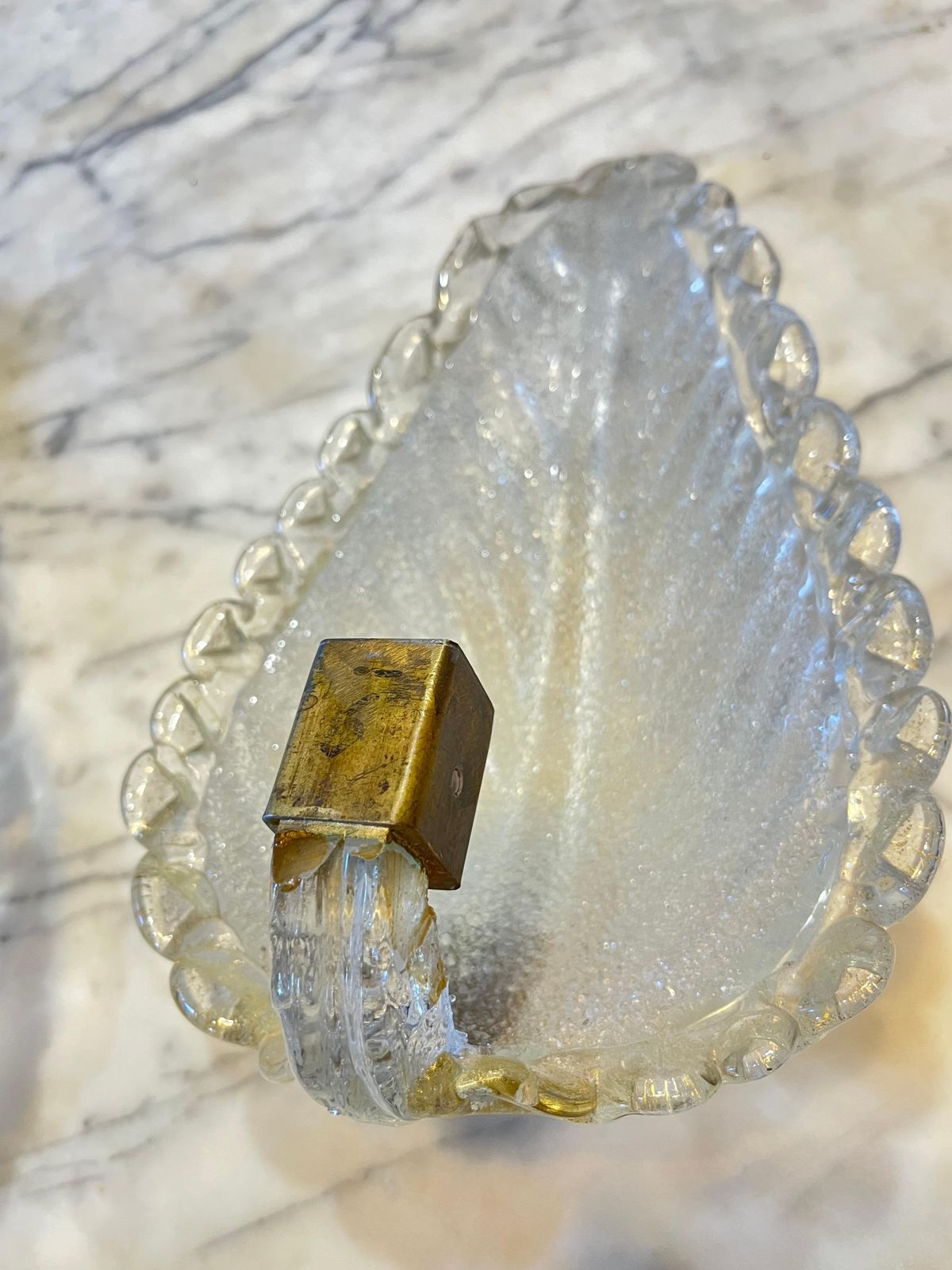 1366.0 Set Of 2 Mid Century Murano Glass And Brass Wall Lamps Attributed To Cenedese photo