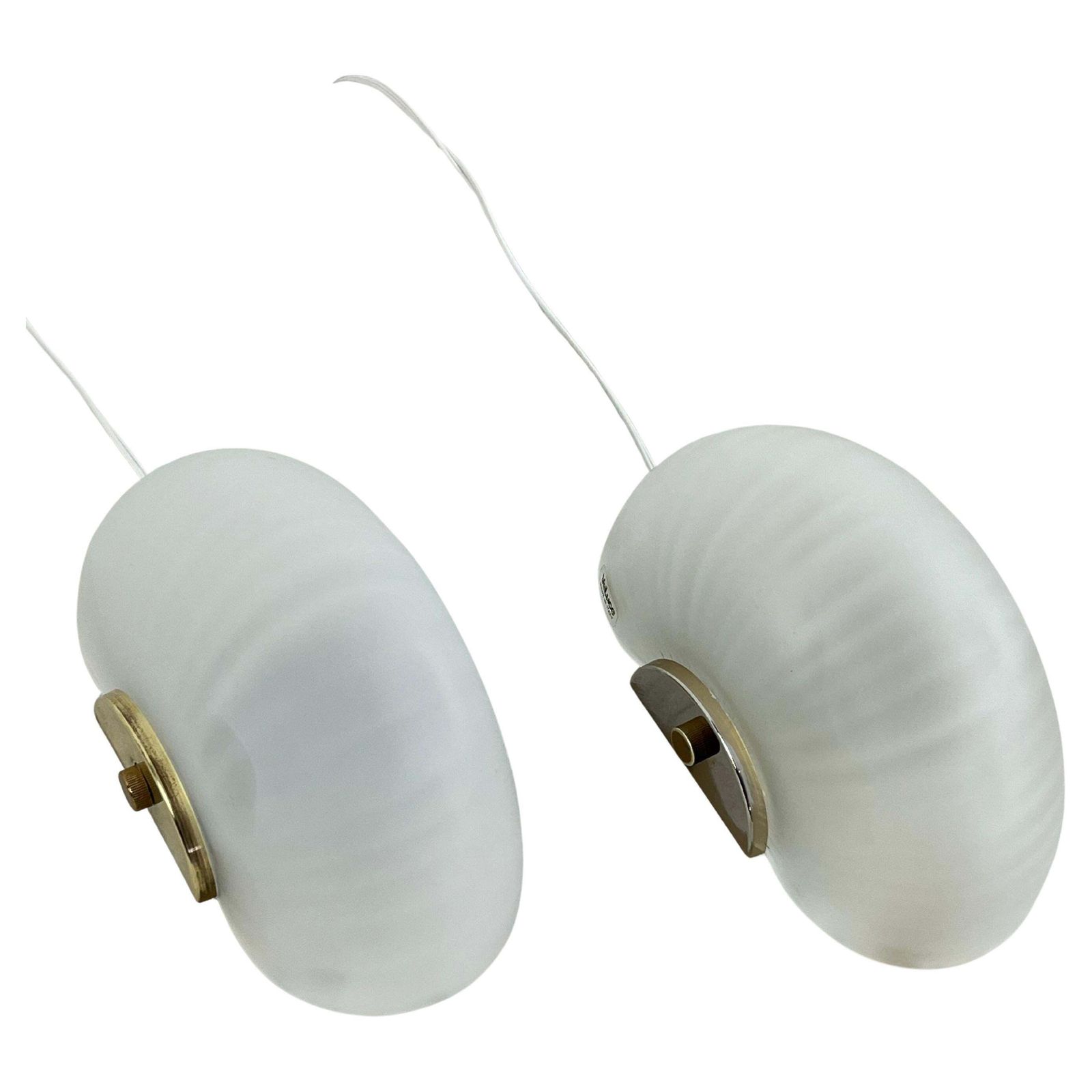 Set Of 2 Mid Century Murano Glass And Brass Shell Wall Lamps, Veluce 1960s