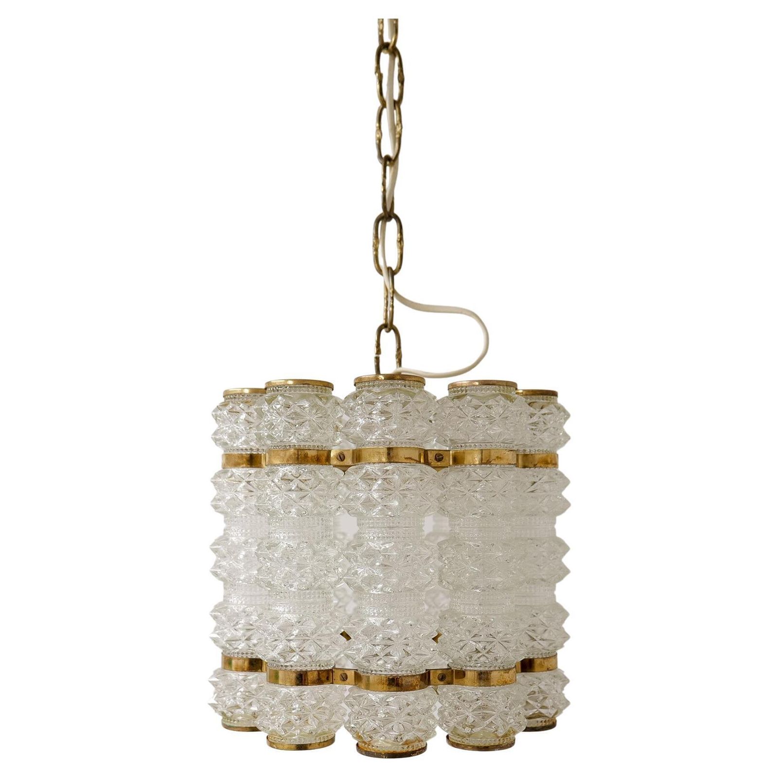 Brass And Crystal Cylinder Chandelier By Tyringe For Orrefors, Sweden