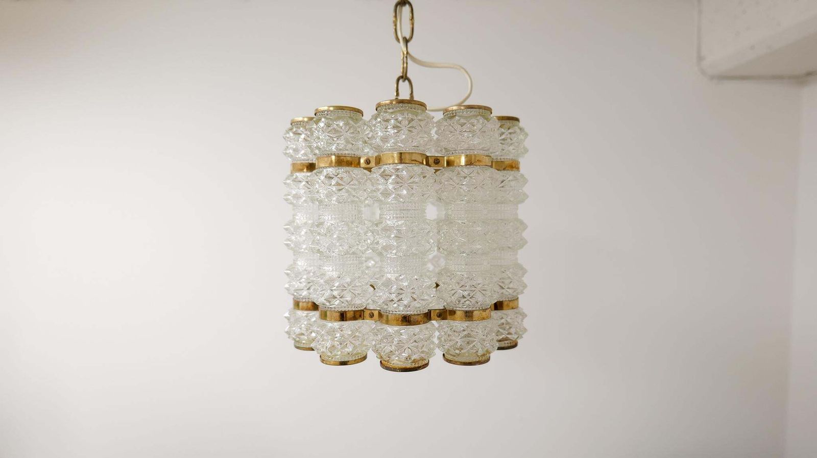 Brass And Crystal Cylinder Chandelier By Tyringe For Orrefors, Sweden photo vinterior