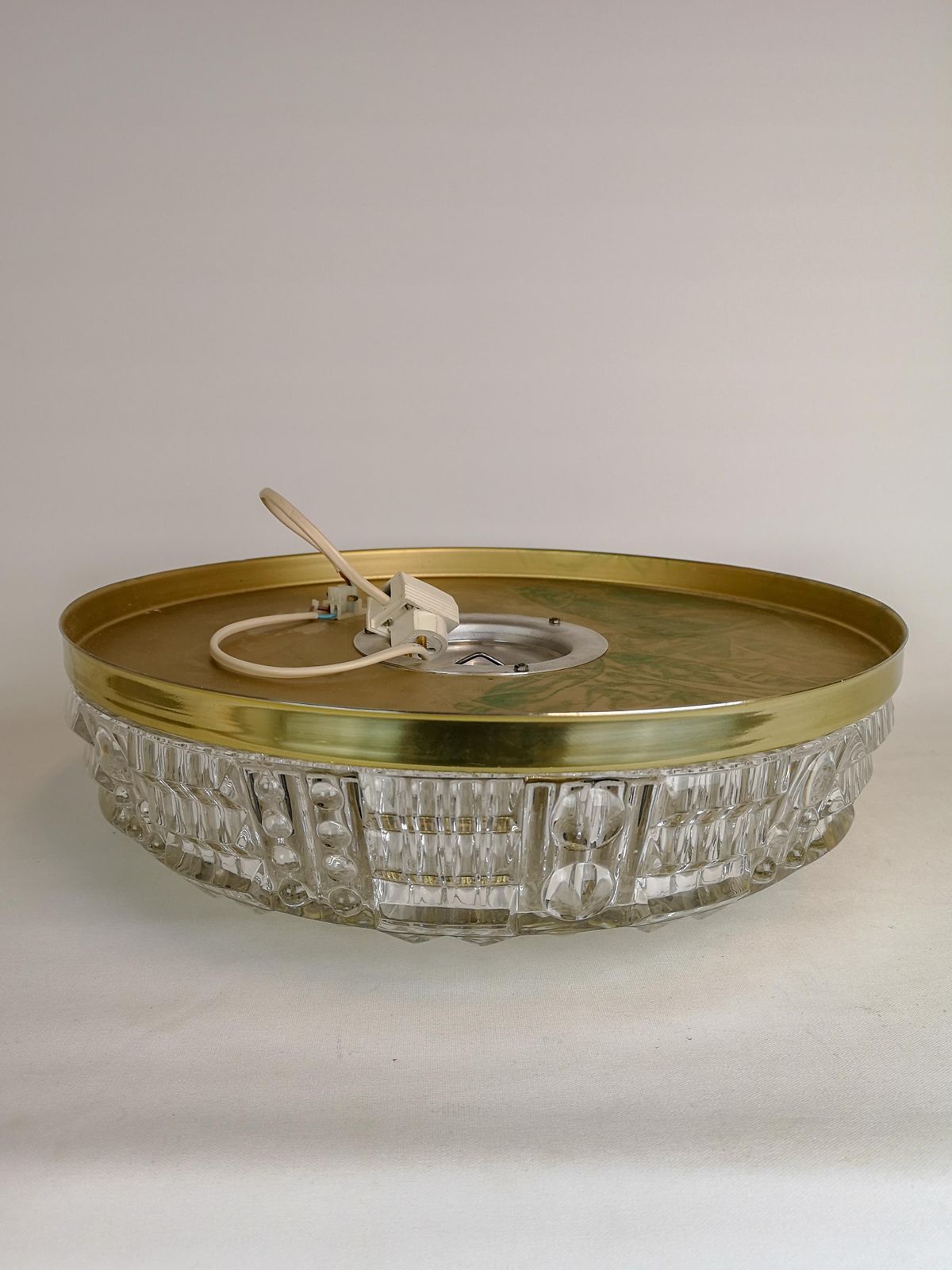 Midcentury Orrefors Crystal Brass Ceiling Lamp, Carl Fagerlund, 1970s, Sweden photo 1411.0