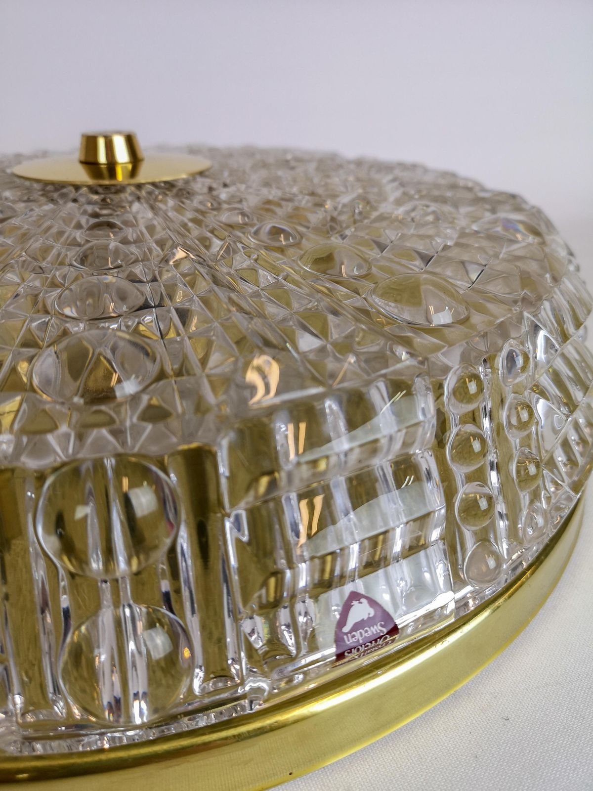 Midcentury Orrefors Crystal Brass Ceiling Lamp, Carl Fagerlund, 1970s, Sweden photo buy