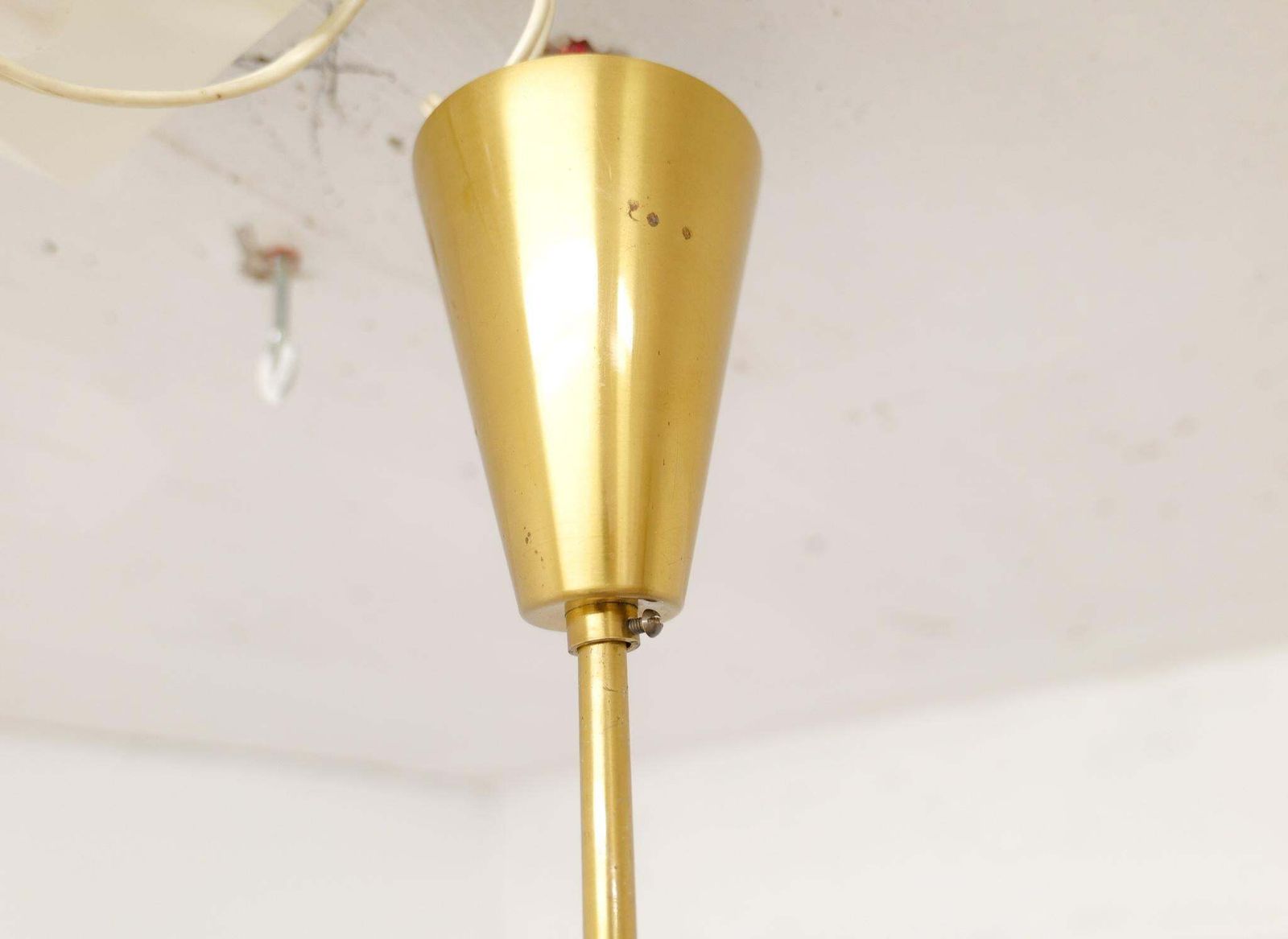 photo for sale Midcentury Hans Agne Jakobsson Brass And Opaline Ceiling Lamp, Sweden, 1950s