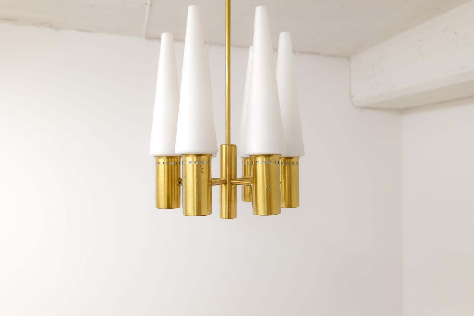 photo buy Midcentury Hans Agne Jakobsson Brass And Opaline Ceiling Lamp, Sweden, 1950s