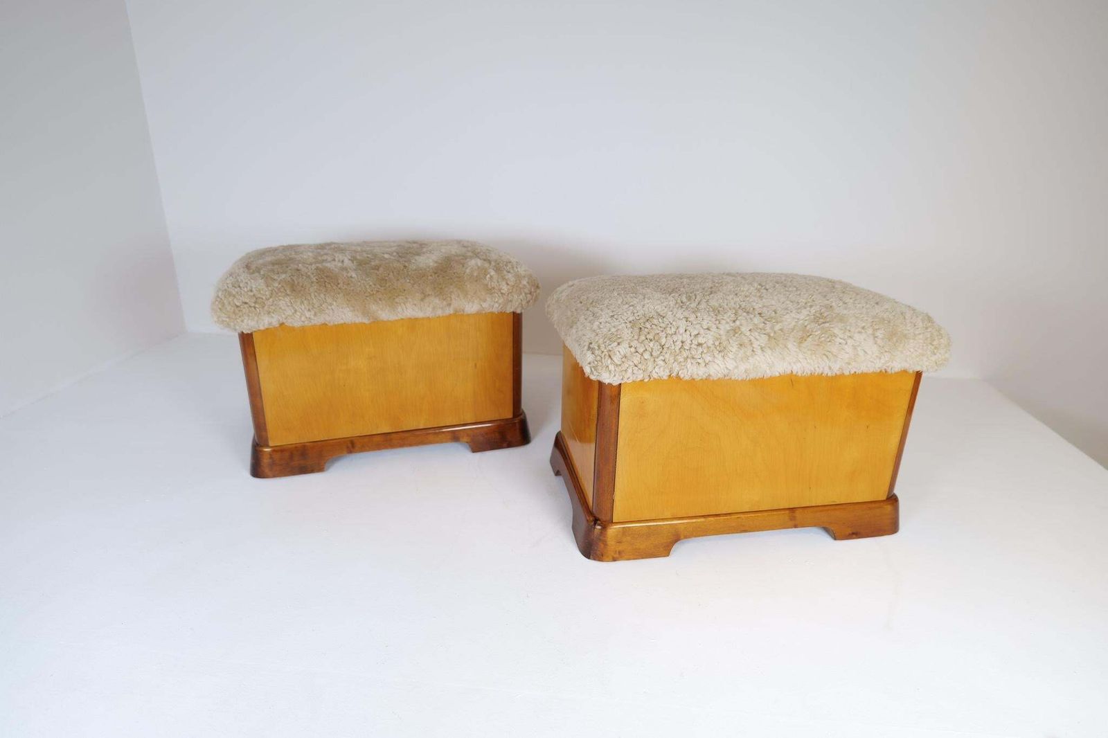 Swedish Art Deco Stools In Lacquered Birch And Sheepskin/Shearling Seat 1940s photo 3206.0