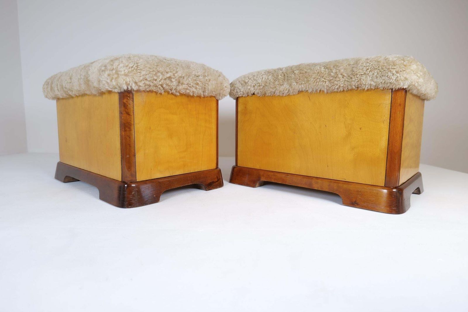 3206.0 Swedish Art Deco Stools In Lacquered Birch And Sheepskin/Shearling Seat 1940s photo