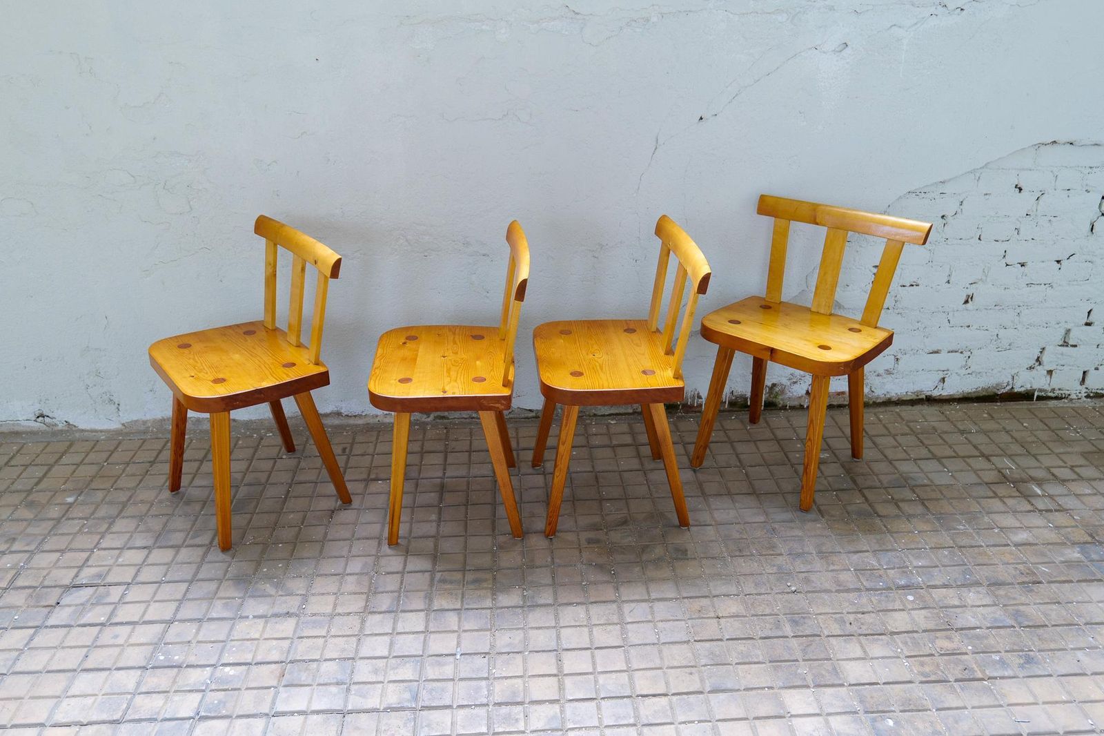 photo for sale Swedish Modern Set Of 4 Dining Chairs In Pine