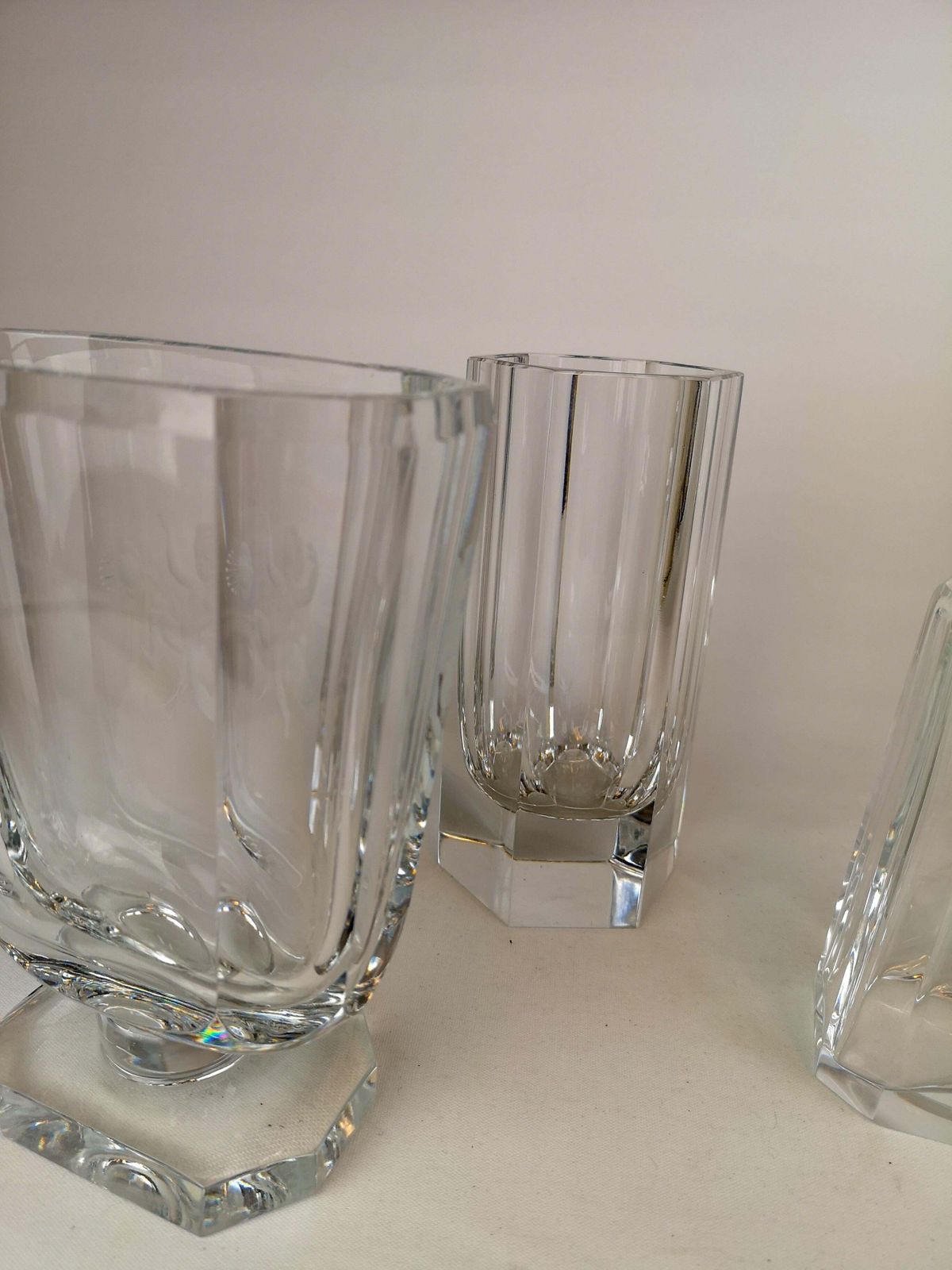 Art Deco Set Of 3 Crystal Pieces Elis Bergh Kosta, Sweden, 1930s photo buy