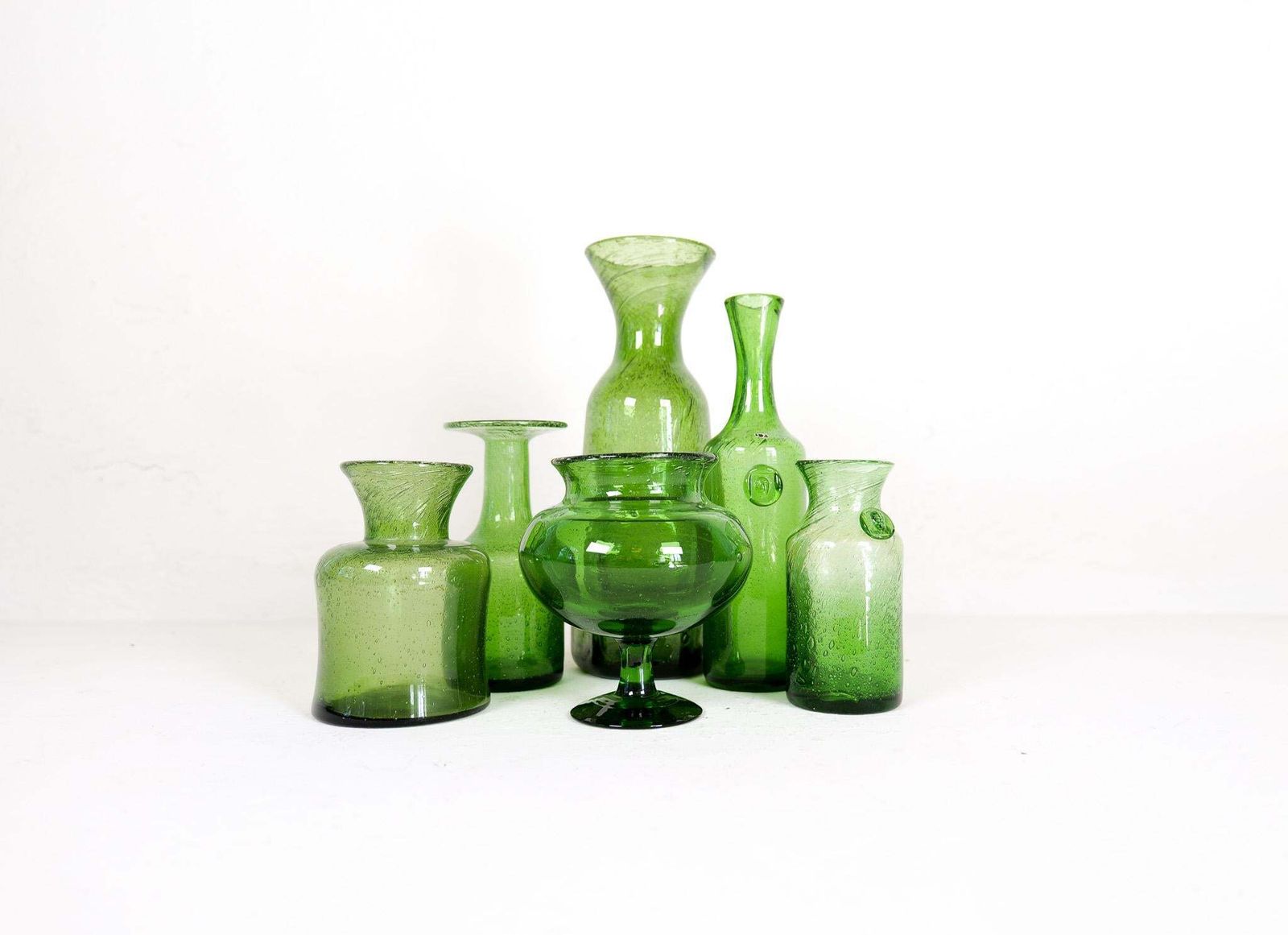 Midcentury Modern Collection Of Six Green Vases By Erik Hoglund, Sweden, 1960s photo 1796.0