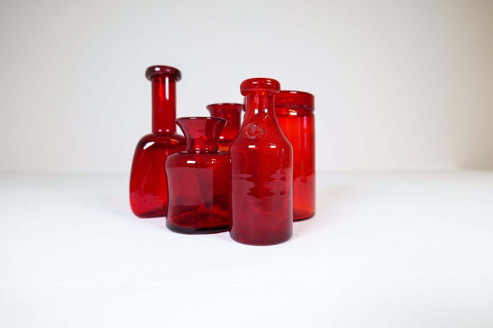 Mid Century Collection Of Five Rare Red Vases By Erik Hoglund, Sweden, 1960s photo furniture