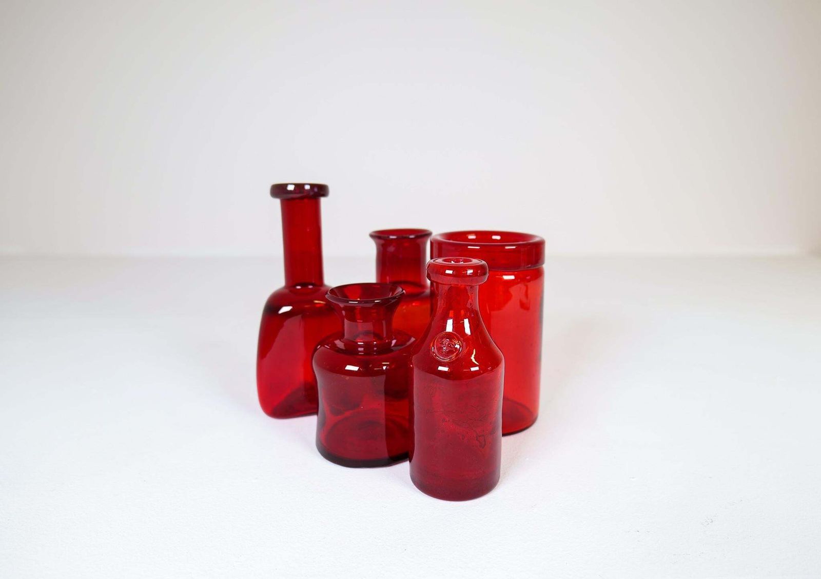Mid Century Collection Of Five Rare Red Vases By Erik Hoglund, Sweden, 1960s photo for sale