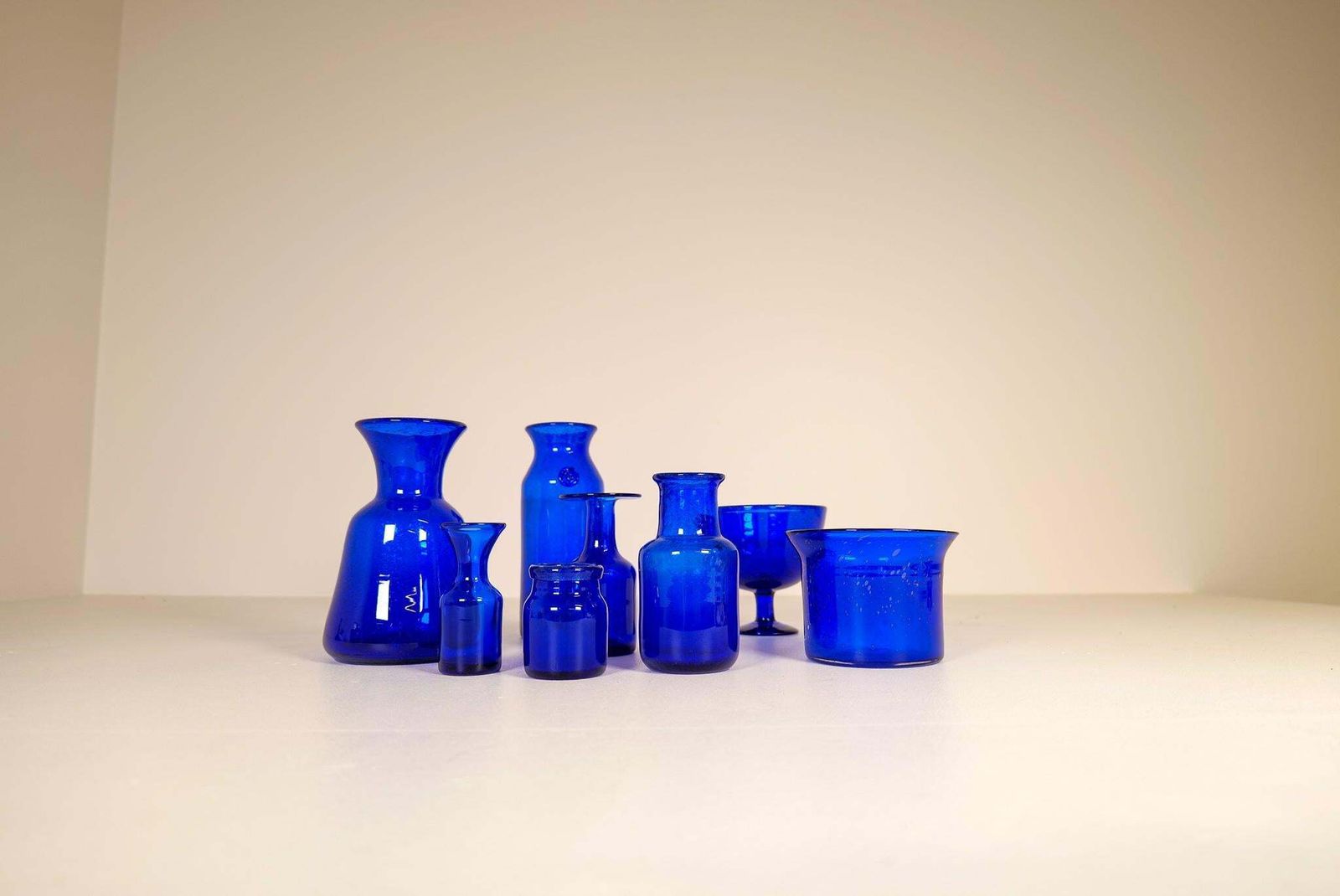 Midcentury Collection Of Eight Blue Vases By Erik Hoglund, Sweden, 1960s photo for sale